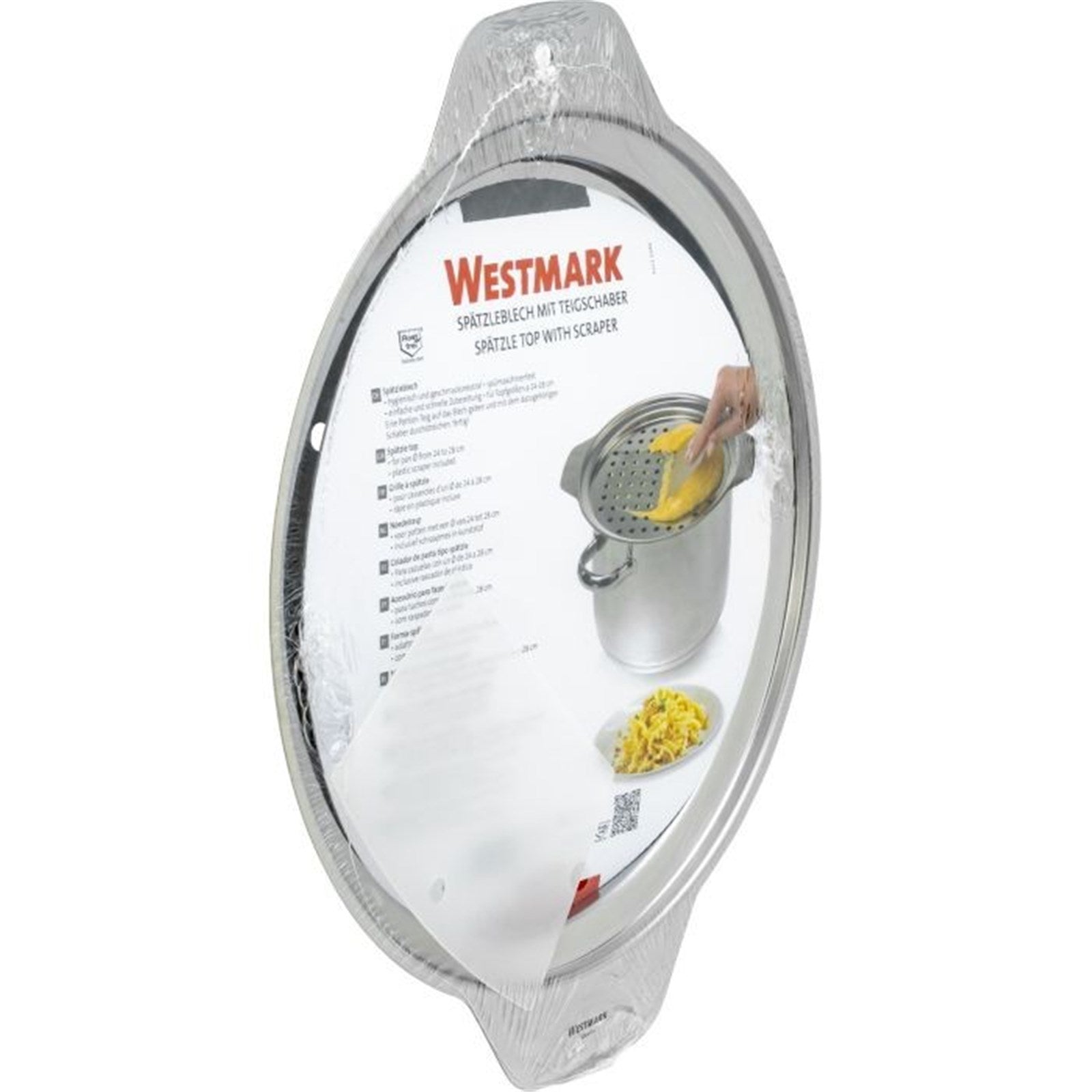 Spätzleaufsatz für Töpfe 24-28 cm, robust, leicht zu reinigen, ideal für hausgemachte Spätzle, einfache Handhabung.