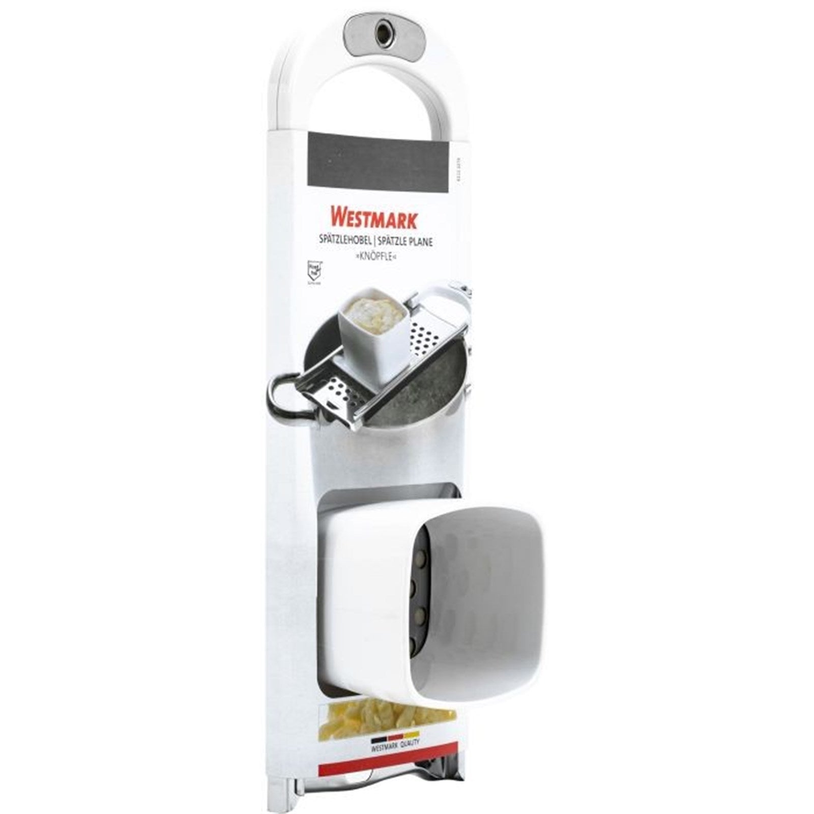 Robuster Spätzlehobel von Westmark, ideal für Knöpfle. Masse: 32x11x6,5 cm. Perfekt für frische, hausgemachte Spätzle.