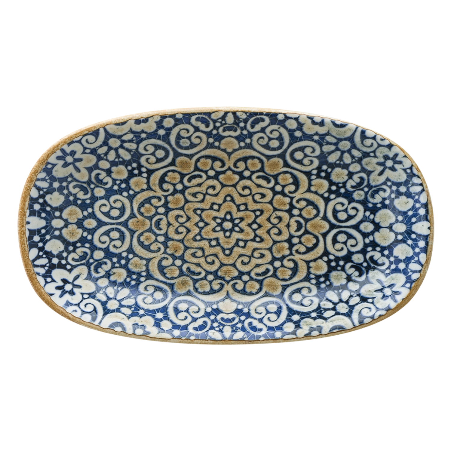 Eleganter ovaler Gourmet Teller Alhambra von Bonna, 34x19 cm, perfekt für exquisite Anrichte und festliche Tischdekoration.