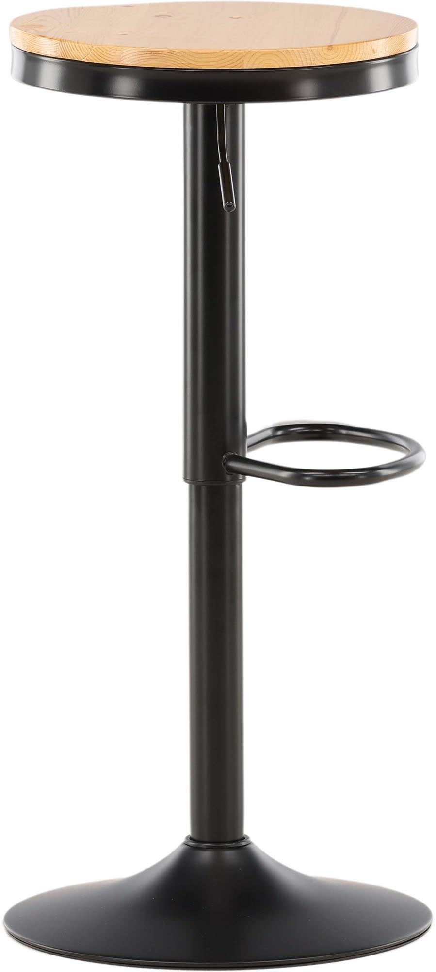 Eleganter Conway Barhocker von Venture Home: Höhenverstellbar, eichenfarbener Sitz, schwarzer Trompetenfuss, zeitloses Design.