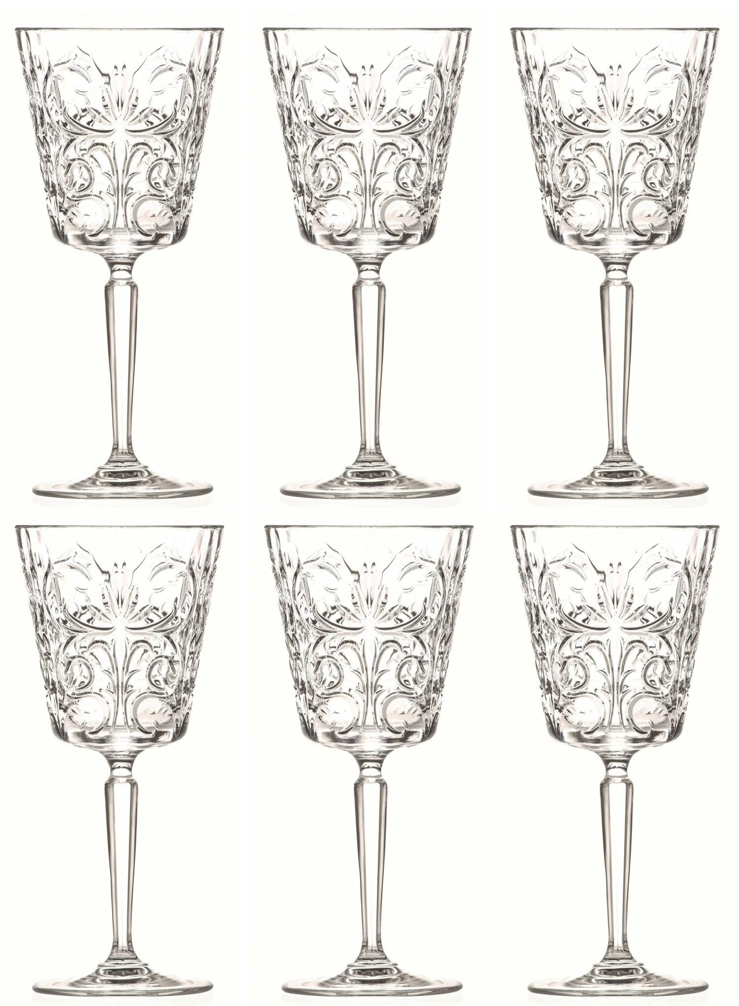 Elegantes 6-teiliges Set Tattoo Weingläser von RCR, Ø8.8 cm, H19.4 cm, 29cl, perfekt für Weinliebhaber und festliche Anlässe.