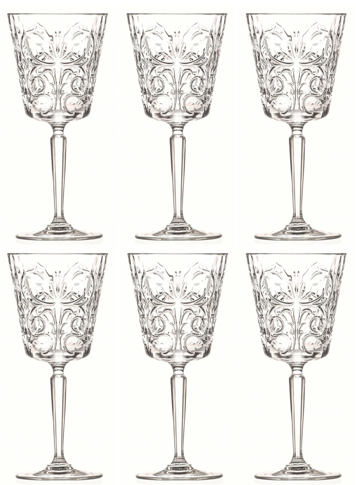 Elegantes 6er Set Tattoo Weingläser von RCR, 29cl, mit einzigartigem Design, brillanter Klarheit und spülmaschinenfest.