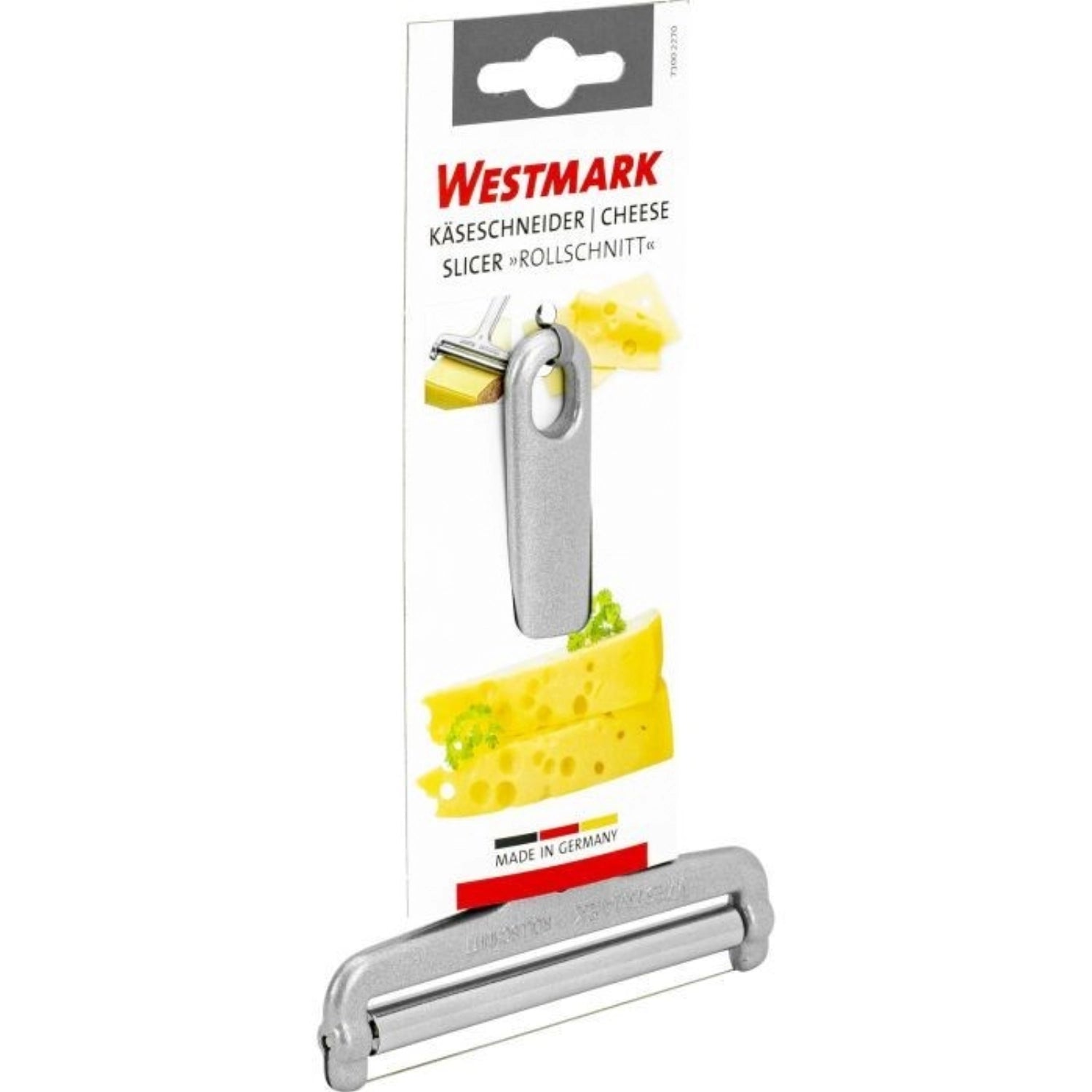 Eleganter Käseschneider Rollschnitt von Westmark, ideal für präzise Käsescheiben, ergonomisch gestaltet für komfortables Handling.