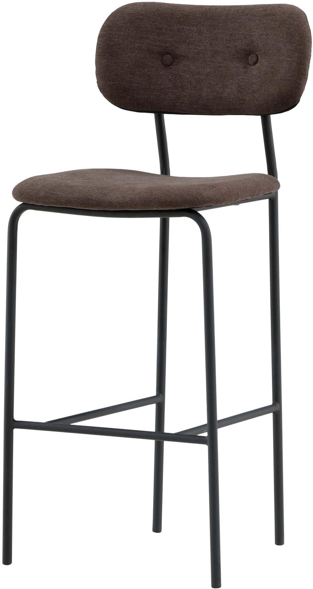 Ralf Barstuhl: Skandinavisches Design, brauner Leinenstoff, schwarzer Stahl, Komfort, Eleganz, vielseitig, langlebig.