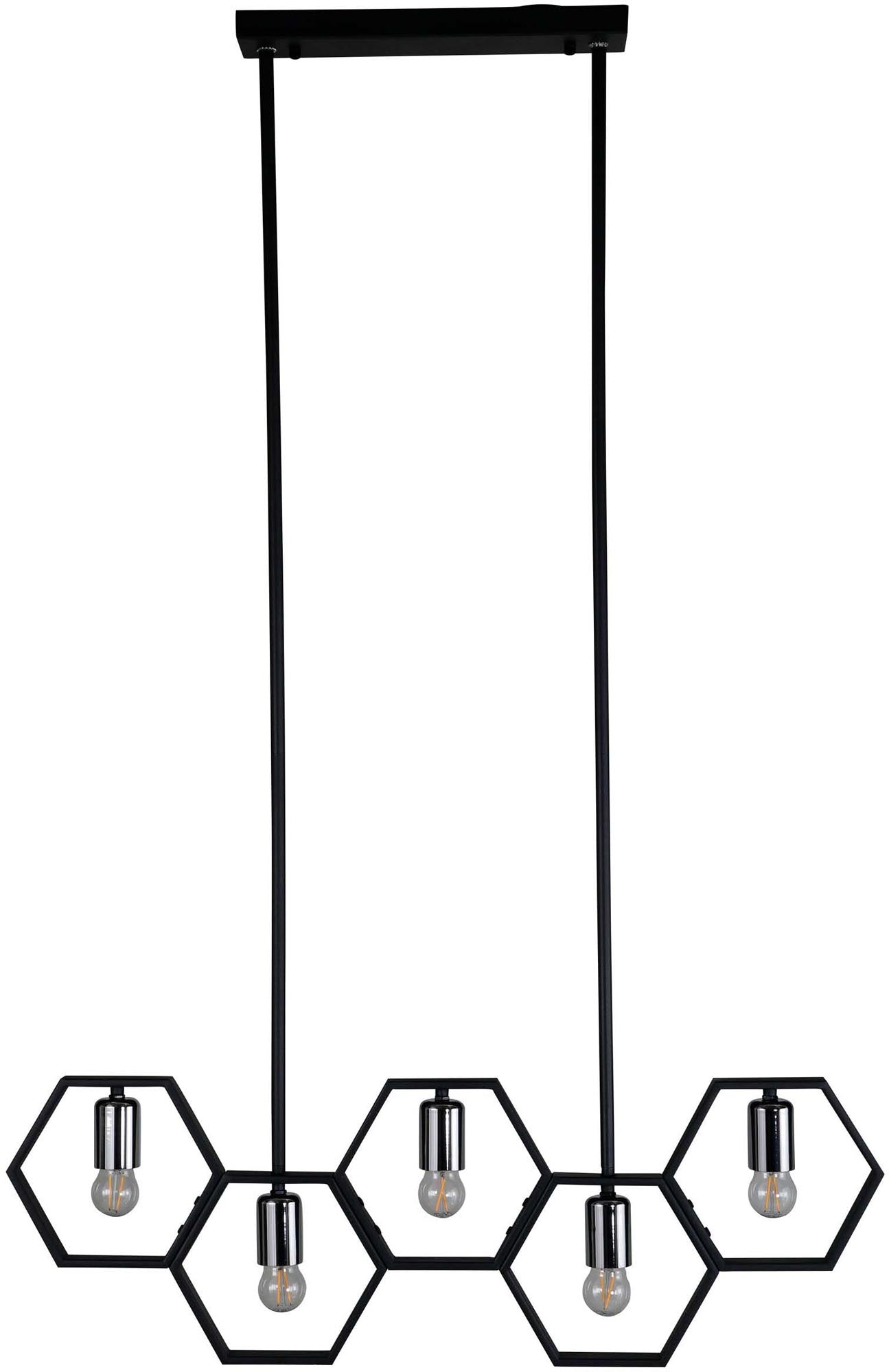 Elegante Queen B Pendelleuchte: Schwarzer Stahl, warmes Licht, anpassbare Höhe, ideal für moderne Wohnräume.