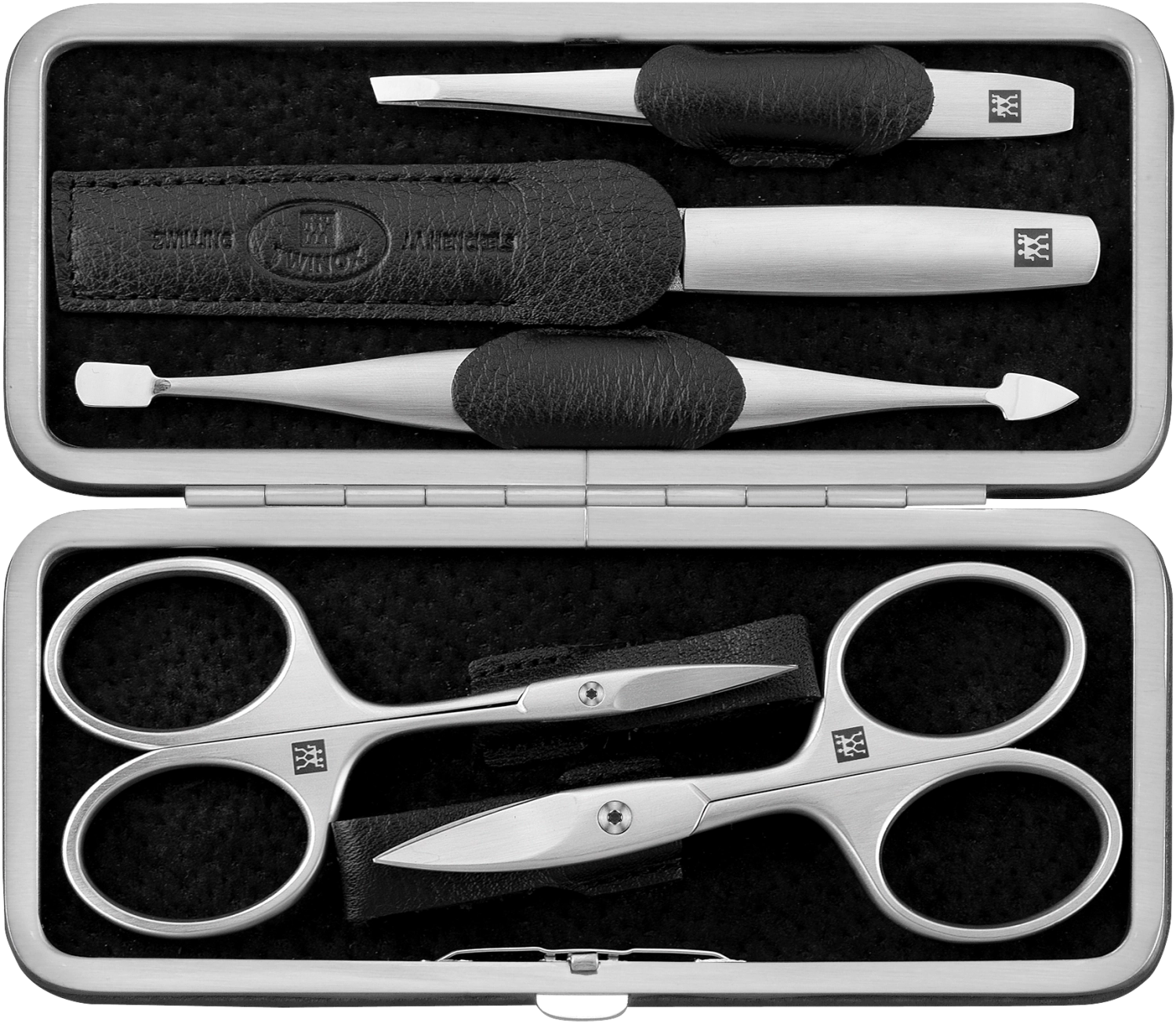 Rahmen-Etui, Yakleder, schwarz, 5-tlg.