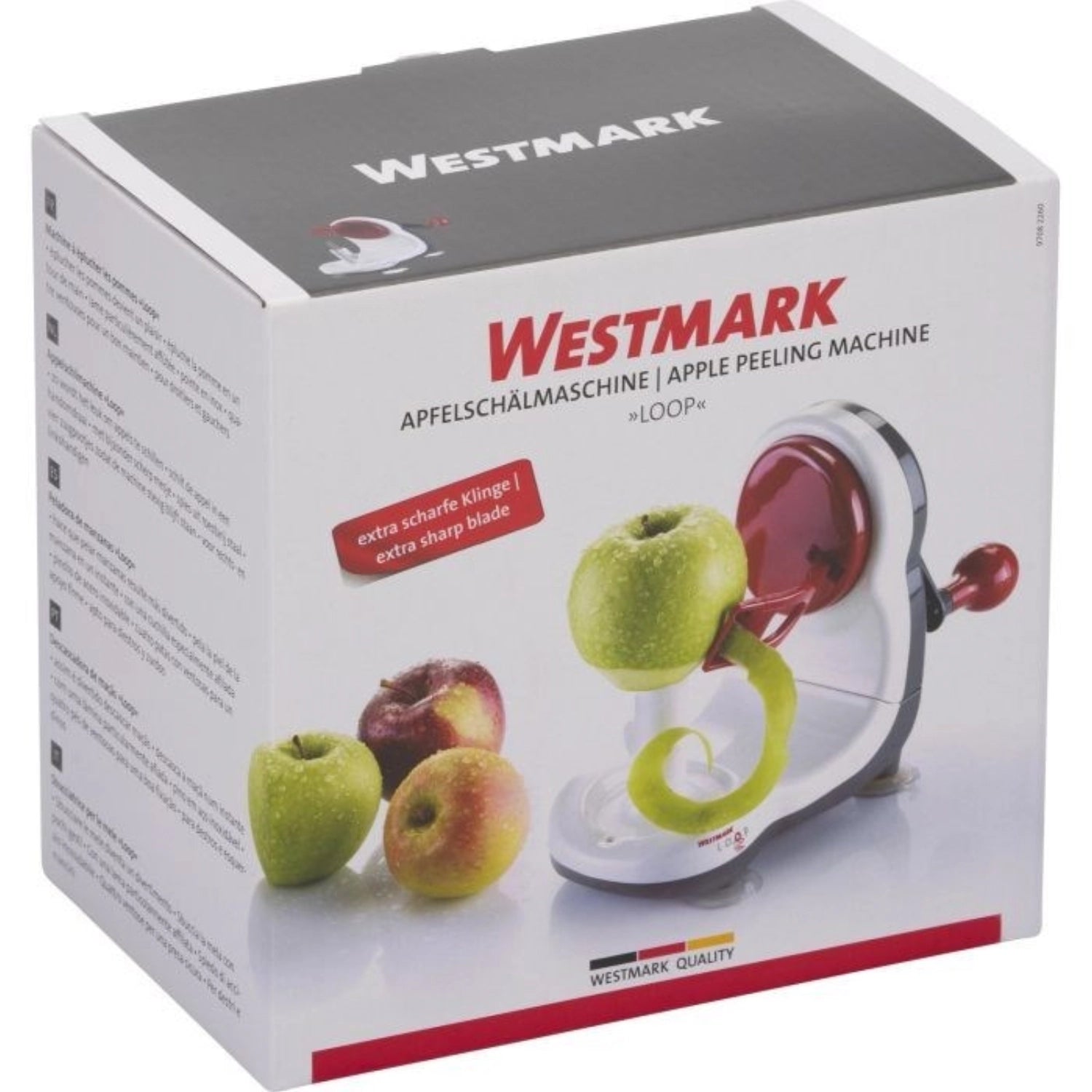 Effiziente Apfelschälmaschine Loop von Westmark, ideal zum schnellen und einfachen Schälen von Äpfeln, kompakt und handlich.