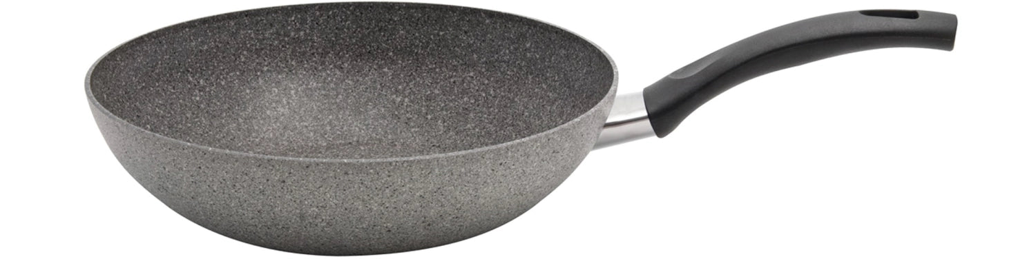 Entdecken Sie den 28 cm Cortina Granitium Wok von Ballarini – ideal für Gemüse, Fleisch und Fisch. Hochwertige Antihaftbeschichtung, perfekte Wärmeleitung!