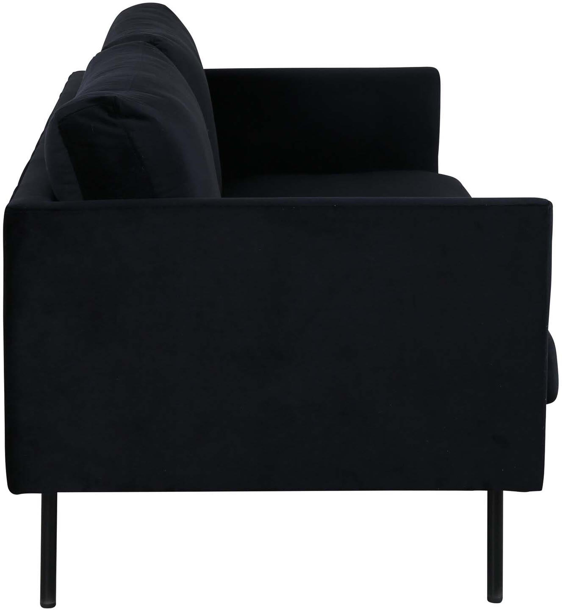 Elegantes 2er Sofa von Venture Home, bezogen mit hochwertigem schwarzem Samt. Ideal für stilvolle Wohnräume und maximalen Komfort.