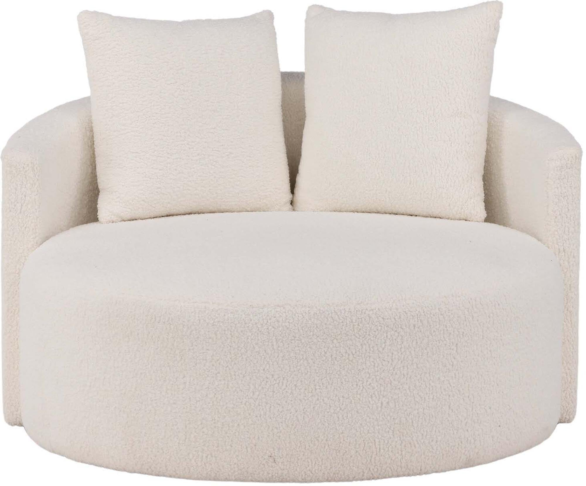 Stilvolles Kelso 2-Sitzer Sofa in weichem Teddystoff, ideal für gemütliche Wohnzimmer. Inklusive Kissen für zusätzlichen Komfort.
