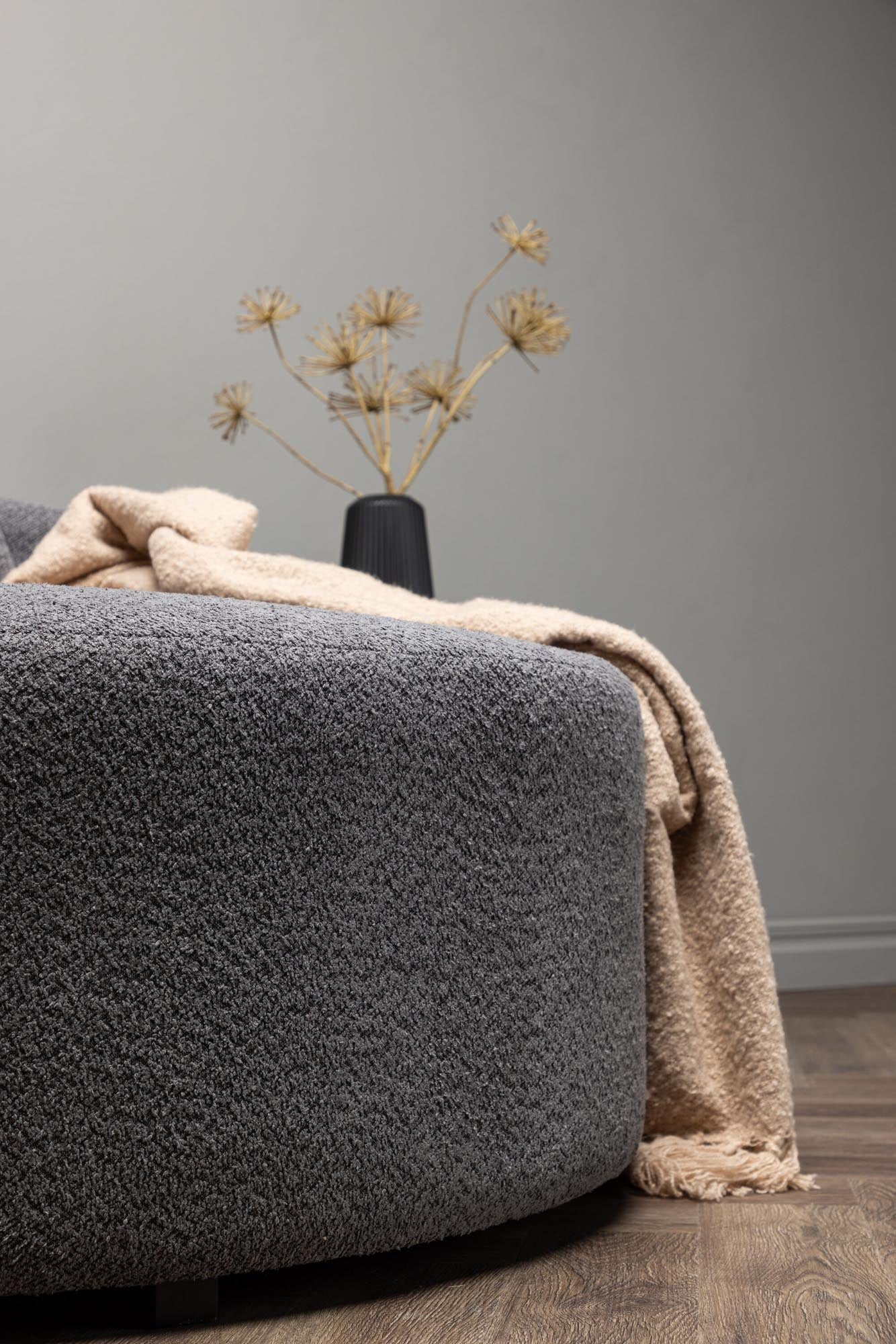 Modernes Kelso 2-Sitzer Sofa aus weichem Teddystoff, perfekt für gemütliche Stunden. Inklusive Kissen für stilvollen Komfort und Eleganz.