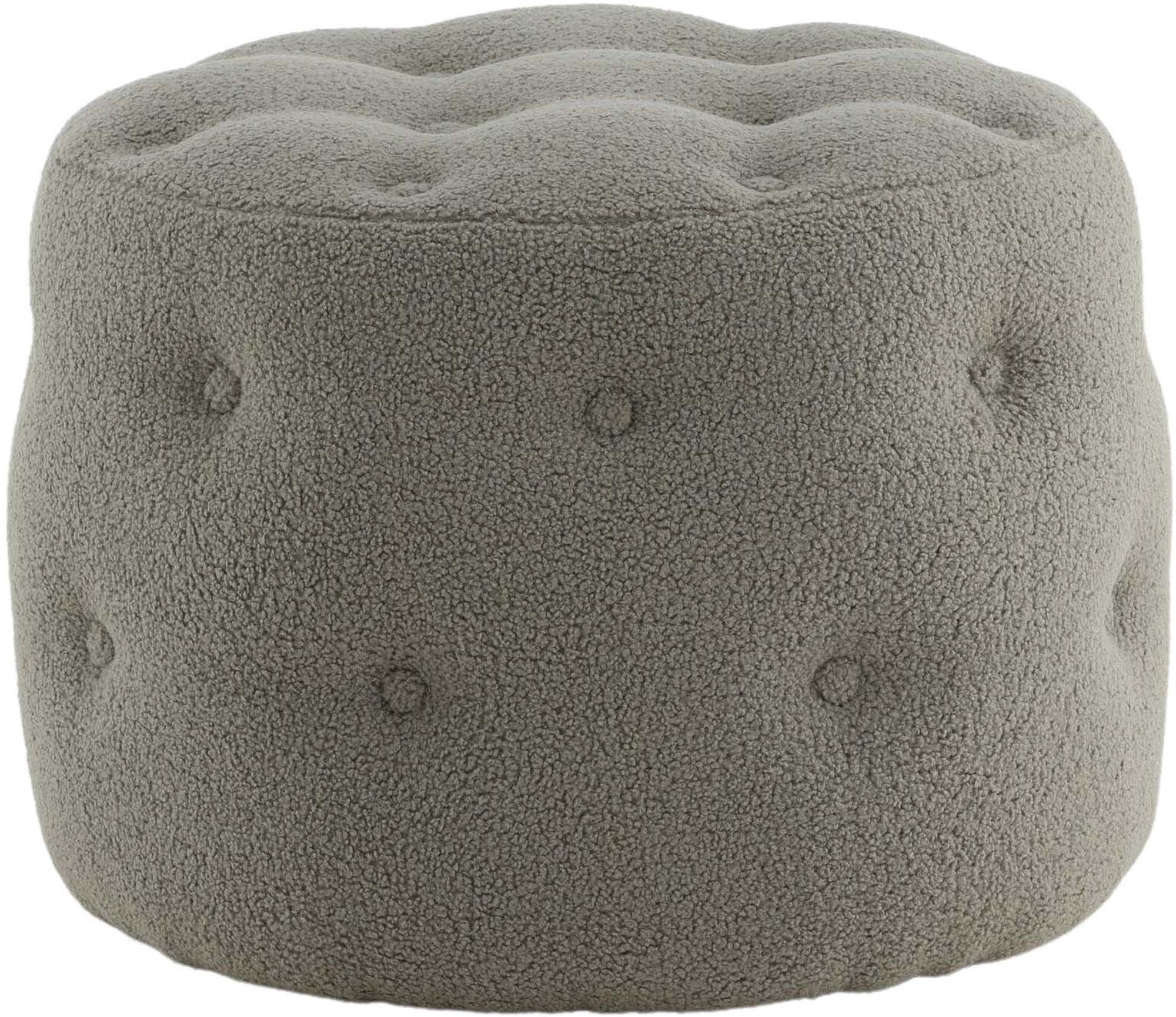 Der Benjamin Ottoman / Pouf von Venture Home kombiniert stilvolles Design mit vielseitiger Funktionalität. Der zylindrische Pouf aus hochwertigem Teddystoff in Beige bietet Komfort und Eleganz für jeden Raum.