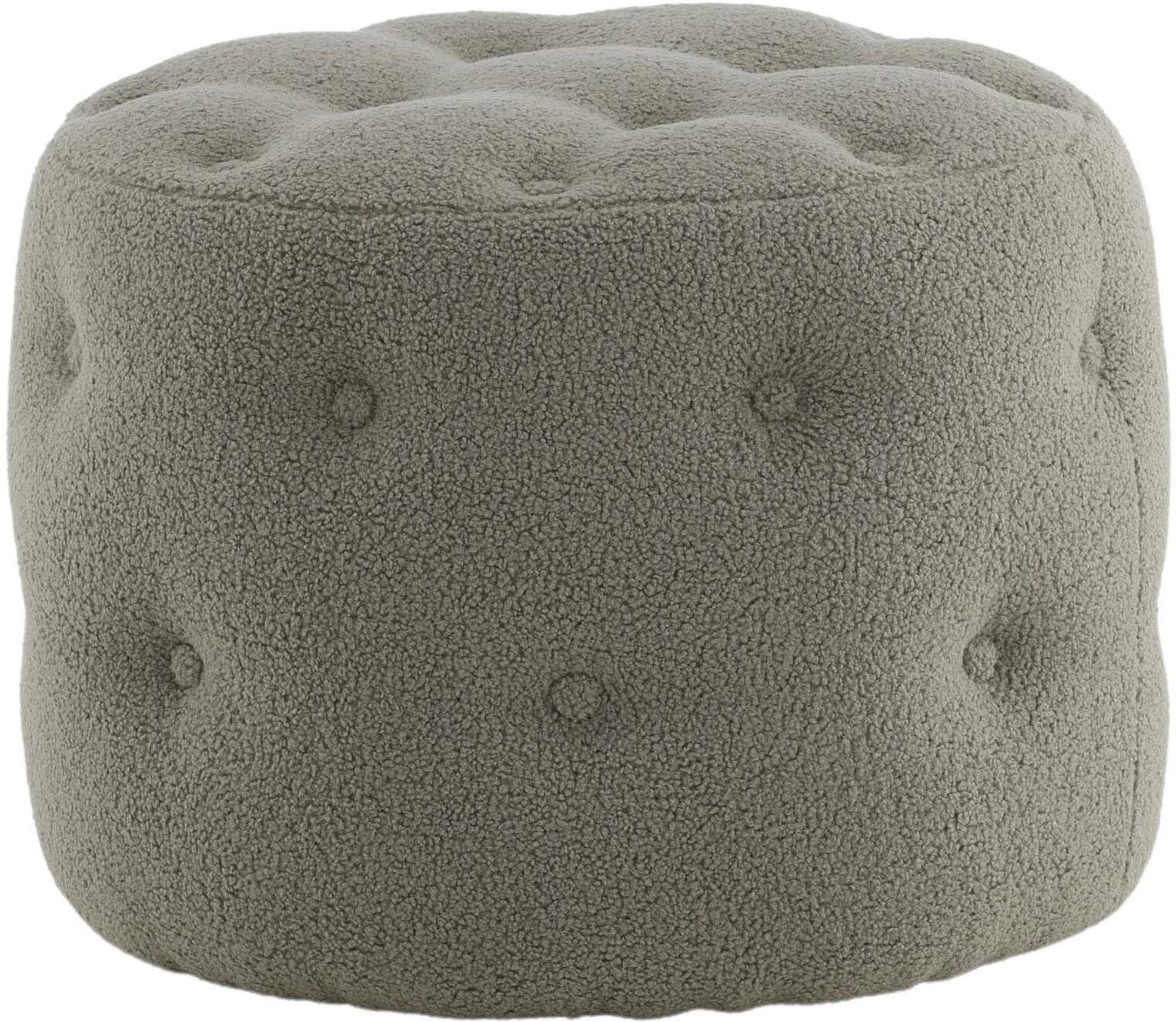 Der Benjamin Ottoman / Pouf von Venture Home vereint elegantes Design und praktischen Nutzen. Der zylinderförmige Pouf aus weichem Teddystoff in sanftem Beige ist ein stilvolles Highlight, das Komfort und Gemütlichkeit in Ihr Zuhause bringt.