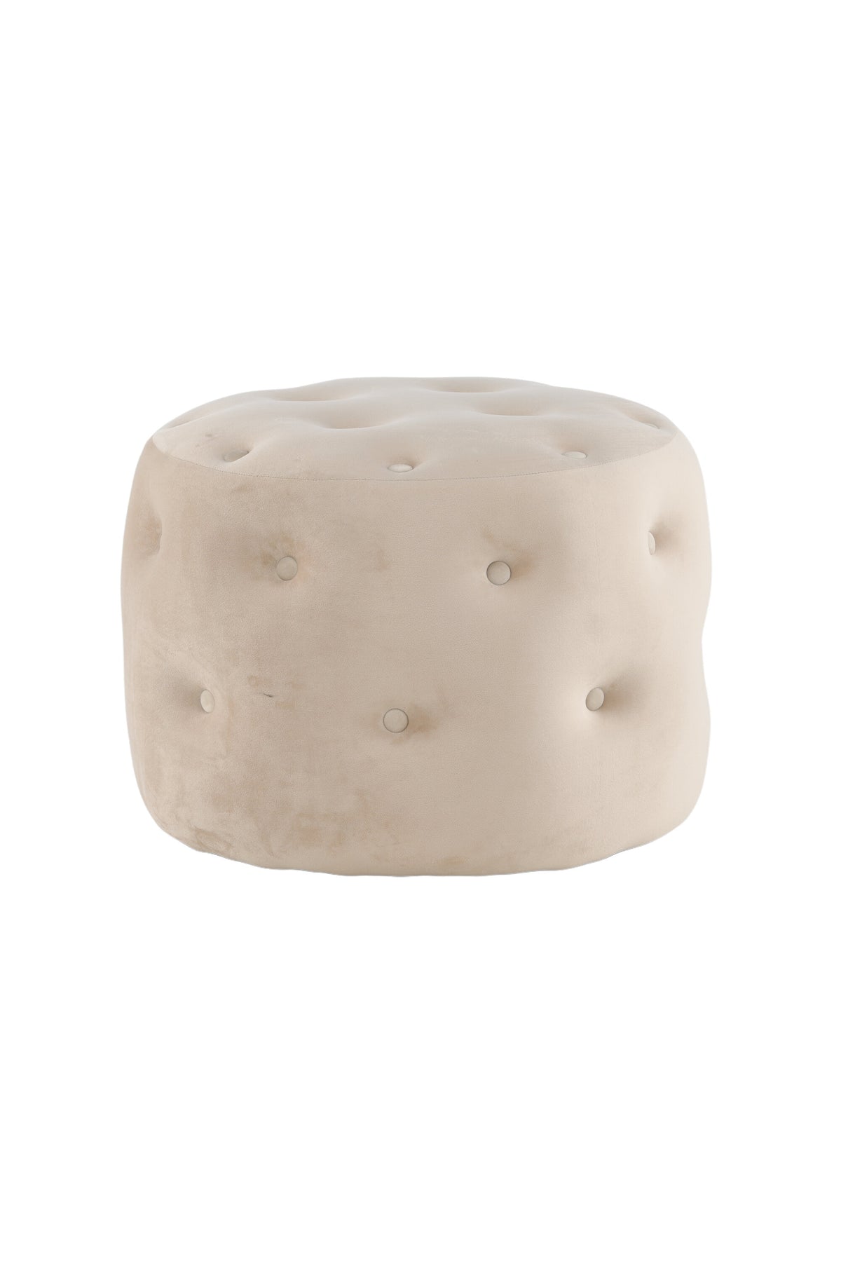 Runder Pouf Benjamin von Venture Home in Weiss, Bezug aus Polyestersamt mit gepolsterten Knöpfen, Durchmesser 55 cm, Höhe 44 cm