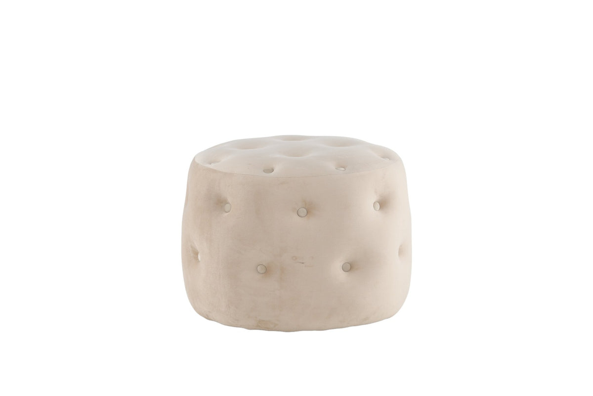 Runder Pouf Benjamin von Venture Home in Weiss, Bezug aus Polyestersamt mit gepolsterten Knöpfen, Durchmesser 55 cm, Höhe 44 cm