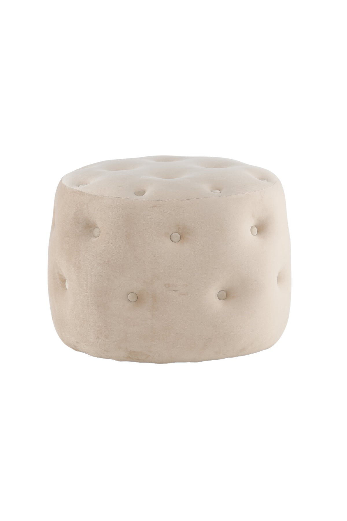 Runder Pouf Benjamin von Venture Home in Weiss, Bezug aus Polyestersamt mit gepolsterten Knöpfen, Durchmesser 55 cm, Höhe 44 cm