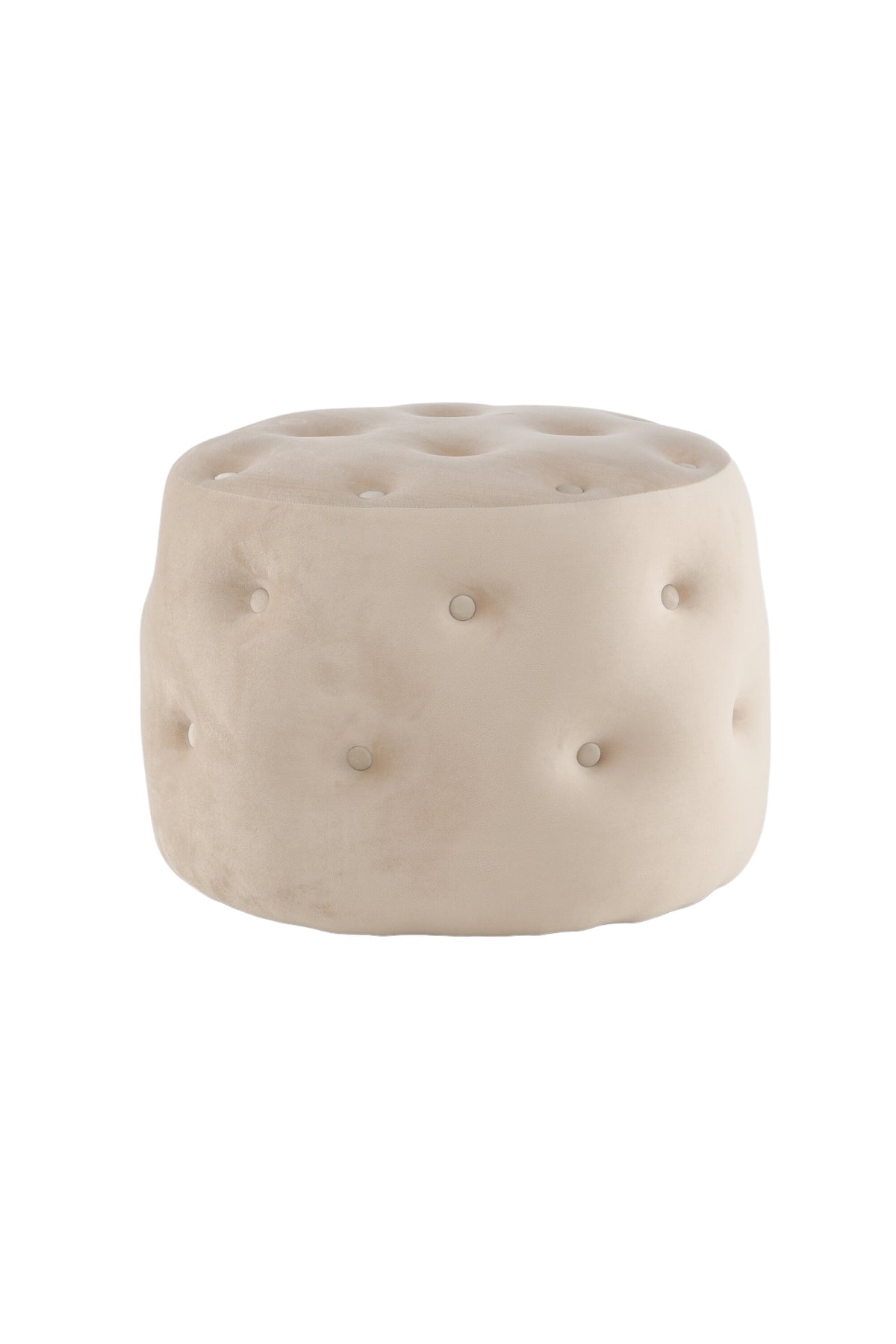 Runder Pouf Benjamin von Venture Home in Weiss, Bezug aus Polyestersamt mit gepolsterten Knöpfen, Durchmesser 55 cm, Höhe 44 cm