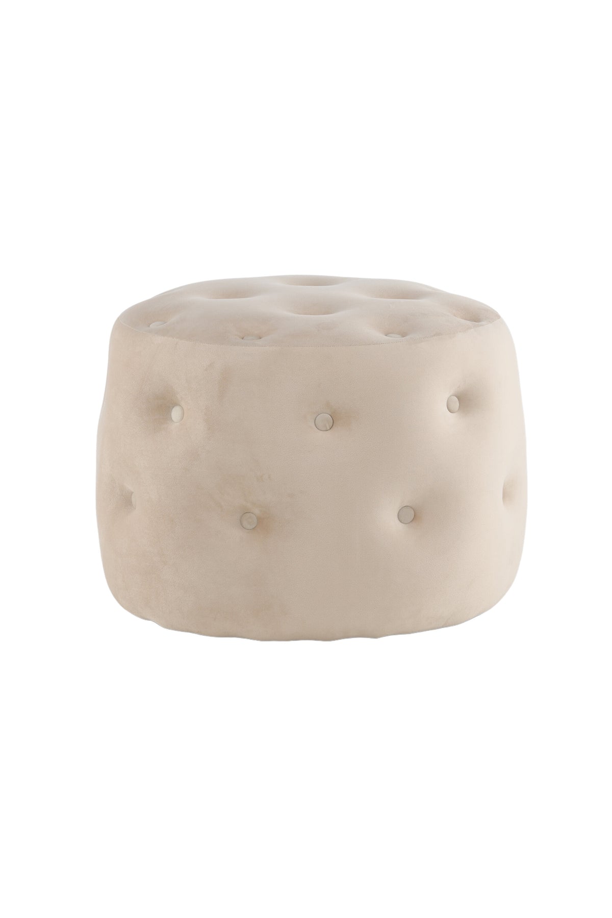 Runder Pouf Benjamin von Venture Home in Weiss, Bezug aus Polyestersamt mit gepolsterten Knöpfen, Durchmesser 55 cm, Höhe 44 cm