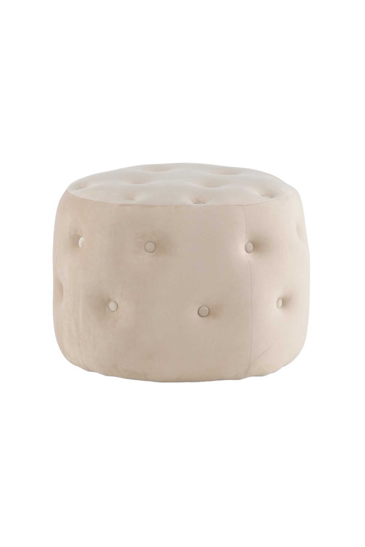 Runder Pouf Benjamin von Venture Home in Weiss, Bezug aus Polyestersamt mit gepolsterten Knöpfen, Durchmesser 55 cm, Höhe 44 cm