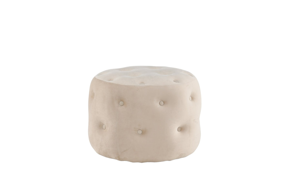Runder Pouf Benjamin von Venture Home in Weiss, Bezug aus Polyestersamt mit gepolsterten Knöpfen, Durchmesser 55 cm, Höhe 44 cm