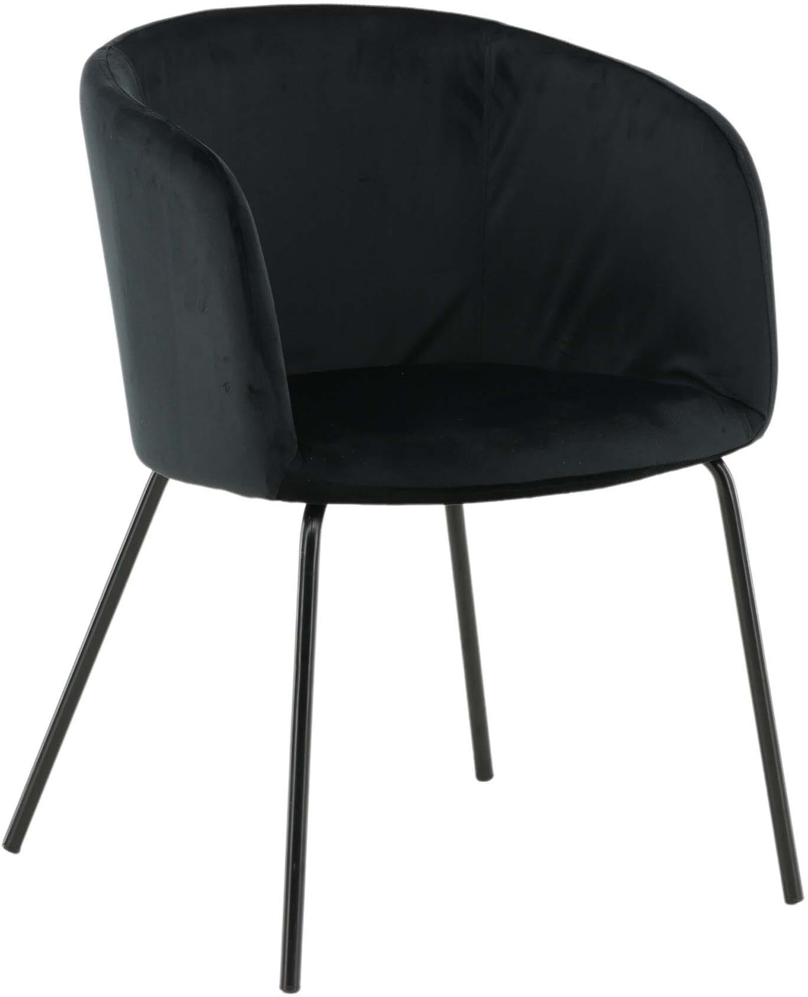 Berit Stuhl von Venture Home: Eleganter, beiger Esszimmerstuhl aus robustem Polyesterleinen mit stilvollen, schwarzen Eisenbeinen.