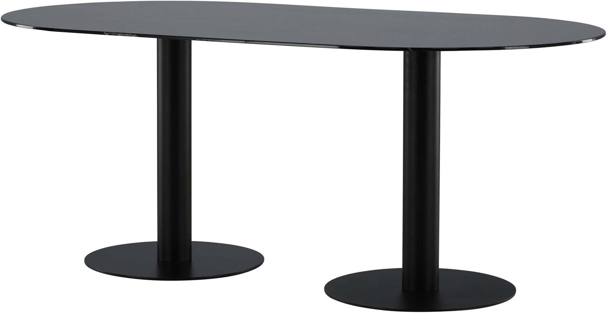 Eleganter Pillan Tisch von Venture Home: Ovales MDF-Furnier mit Marmormuster, schwarzes Trompetengestell, zeitlos und vielseitig.