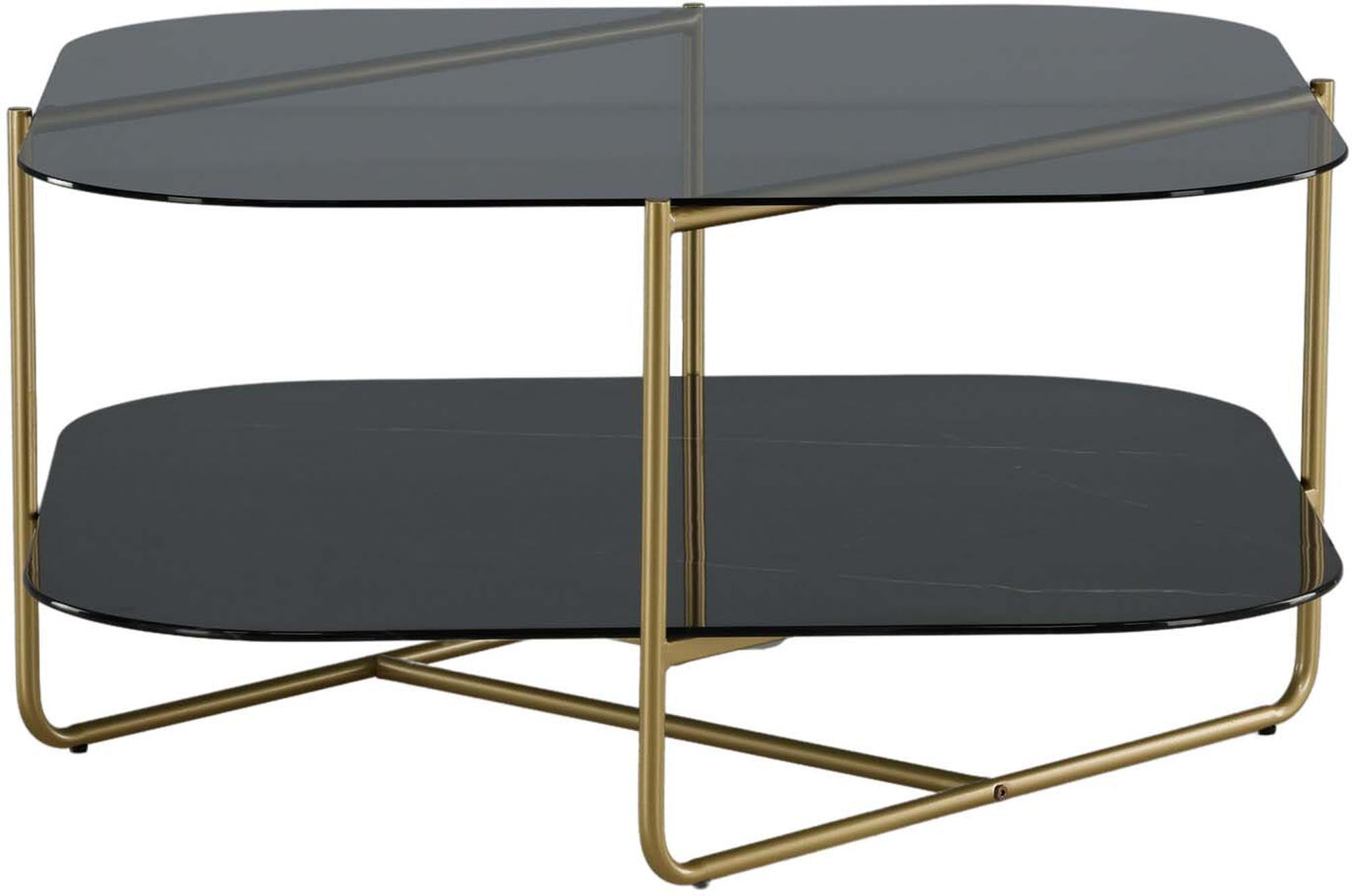 Entdecken Sie den Un-line Beistelltisch von Venture Home: Ein elegantes Möbelstück aus edlem Marmorglas und robustem Metallgestell, das jedem Raum Stil verleiht.