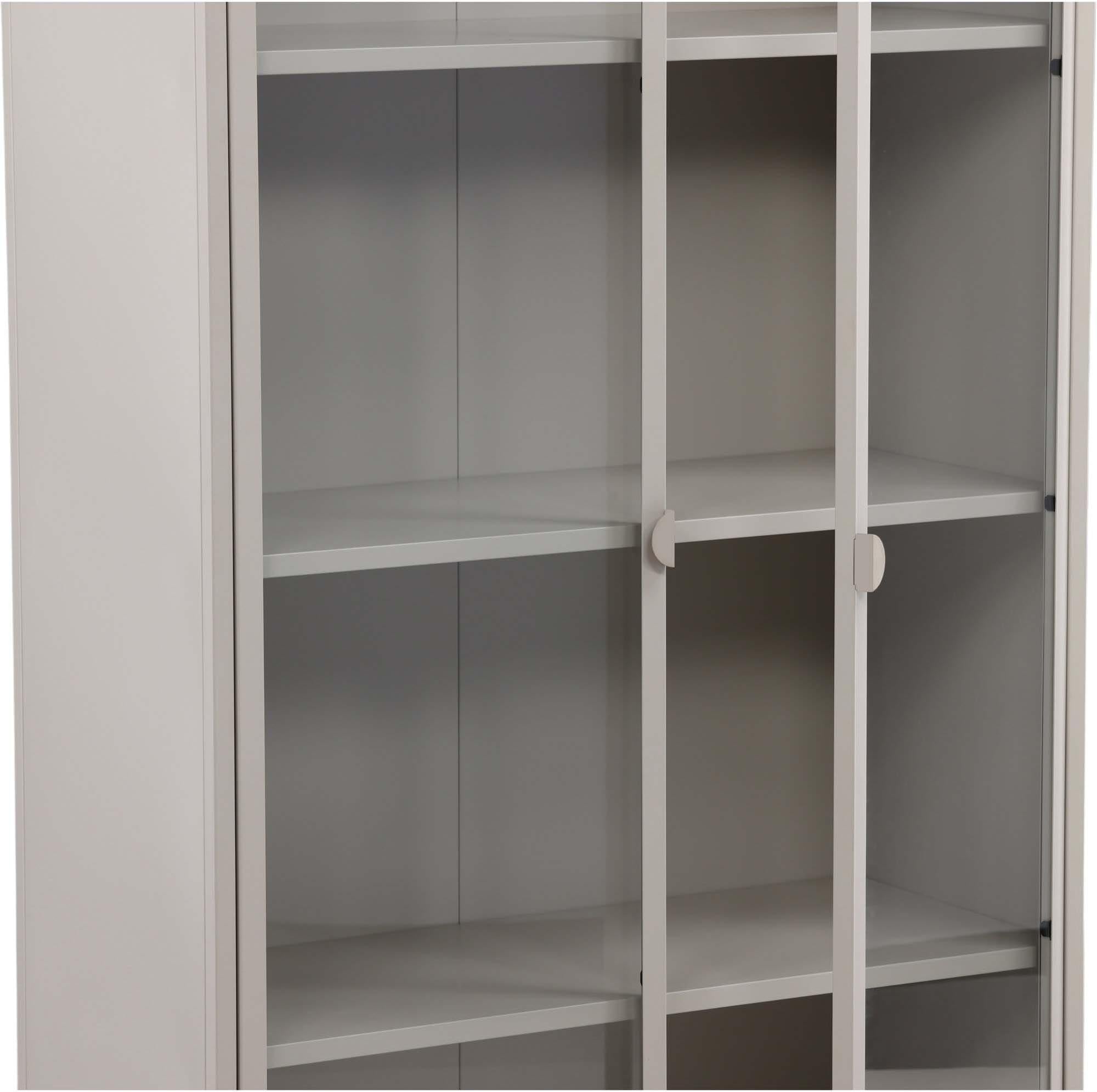 Venture Home's Piring Cabinet: Moderner Schrank aus pulverbeschichtetem Stahl mit Glastüren für stilvolle Präsentation und funktionale Aufbewahrung.