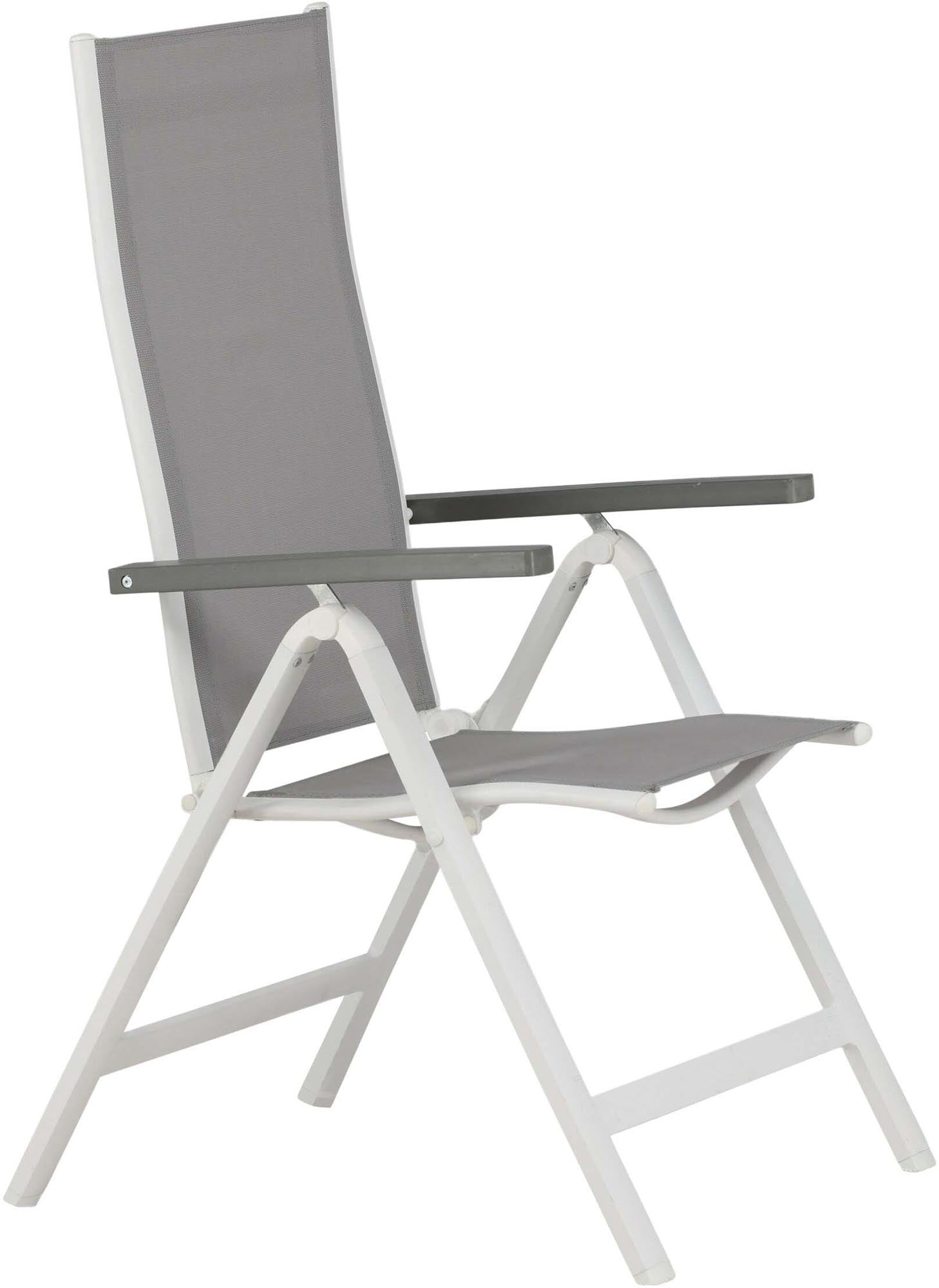 Albany Light Stuhl von Venture Home: Eleganter Gartenstuhl mit Armlehnen, fünf Positionen und pflegeleichtem Textilene für entspannte Stunden im Freien.