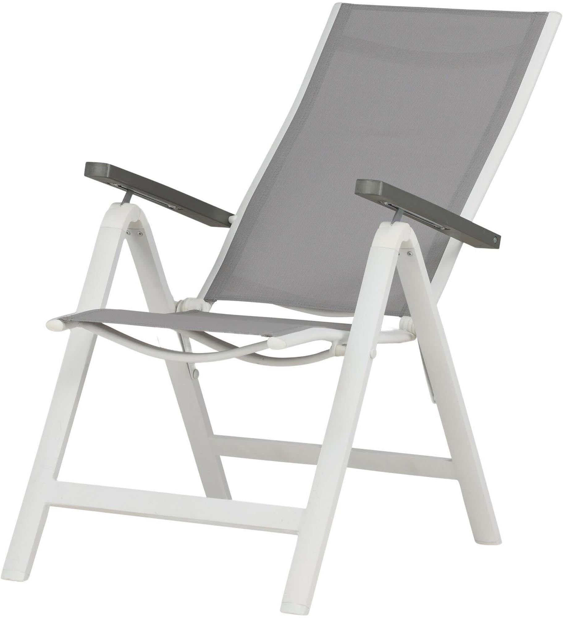 Albany Light Stuhl von Venture Home: Stilvoller Gartenstuhl mit Armlehnen, fünf verstellbaren Positionen und langlebigem Textilene für entspannte Stunden im Freien.