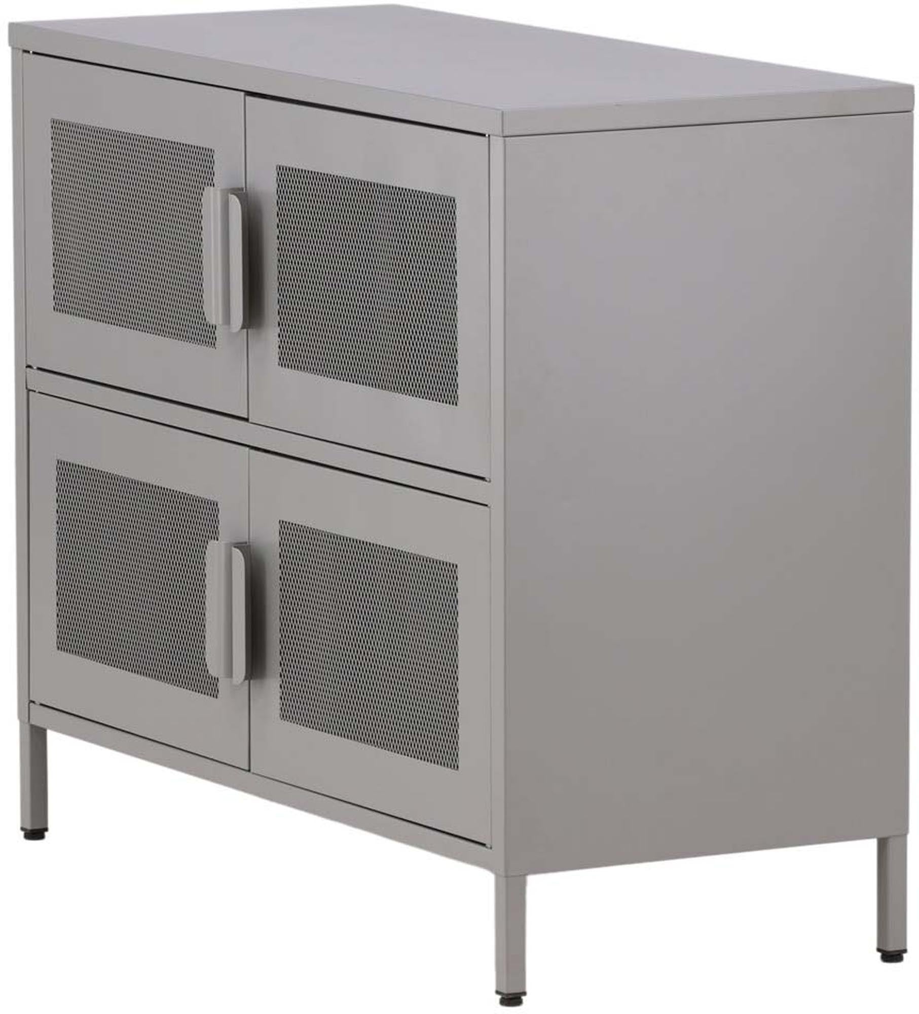 Stilvolles Nett Kabinett von Venture Home: Hochwertiger Stahl, funktionale Netzluken und elegante Beine für modernes Wohnen.