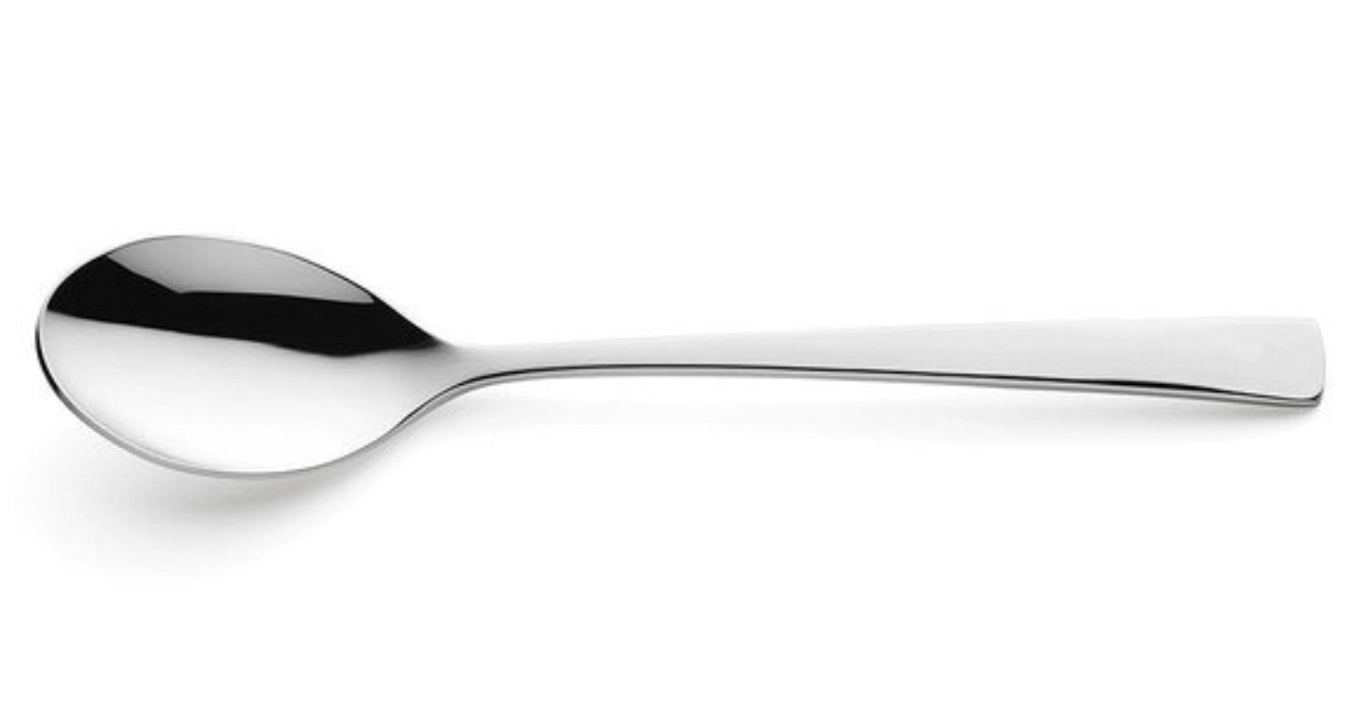 Hochwertiger Aurora Dessertlöffel aus 18/10 Edelstahl, glänzende Oberfläche, ideal für feine Desserts und stilvolle Anlässe.