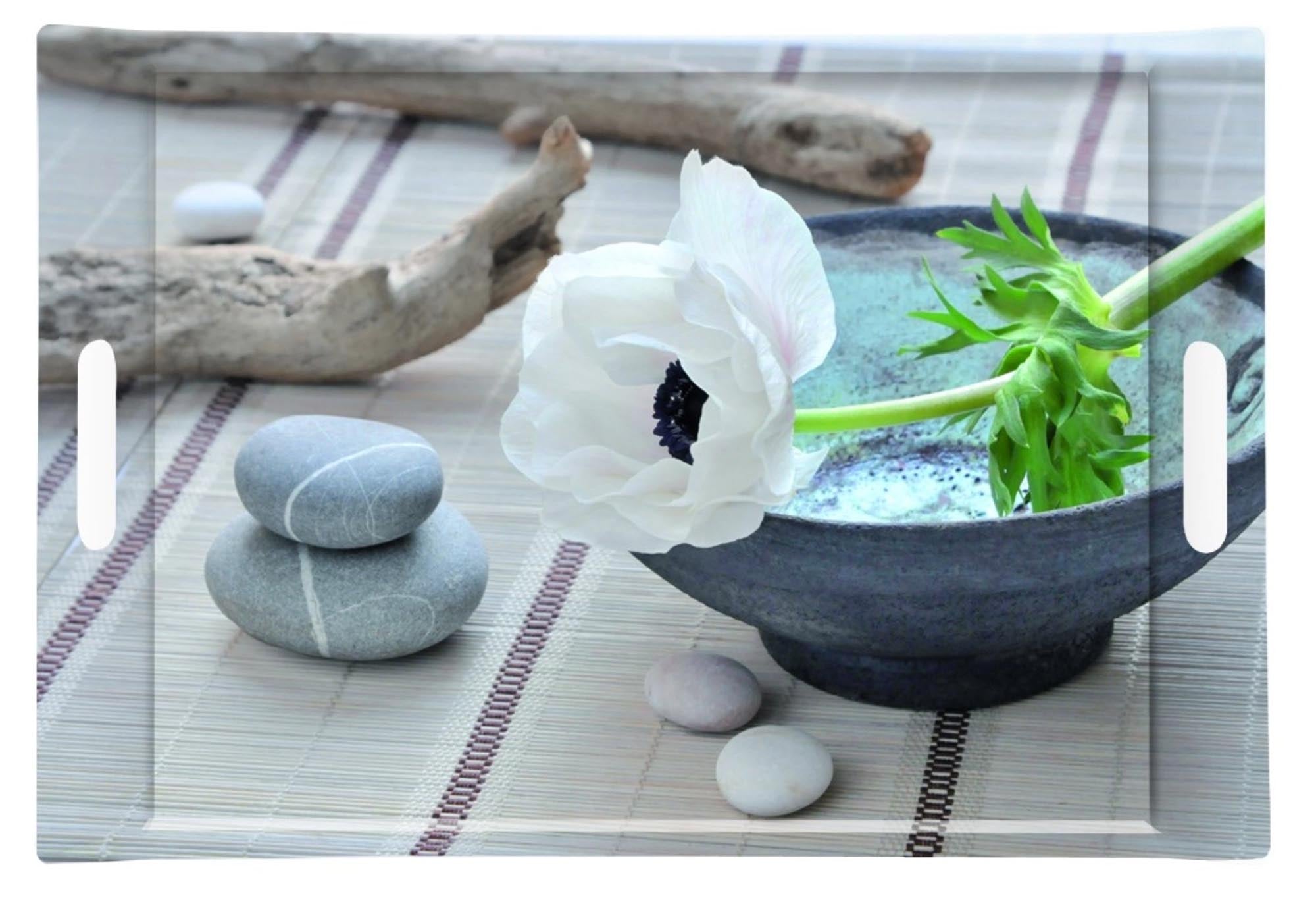 Das Anemone Tablett 40x19cm von Easy Life besticht durch stilvolles Anemonen-Design, robustes Melamin und praktische Spülmaschinenfestigkeit.