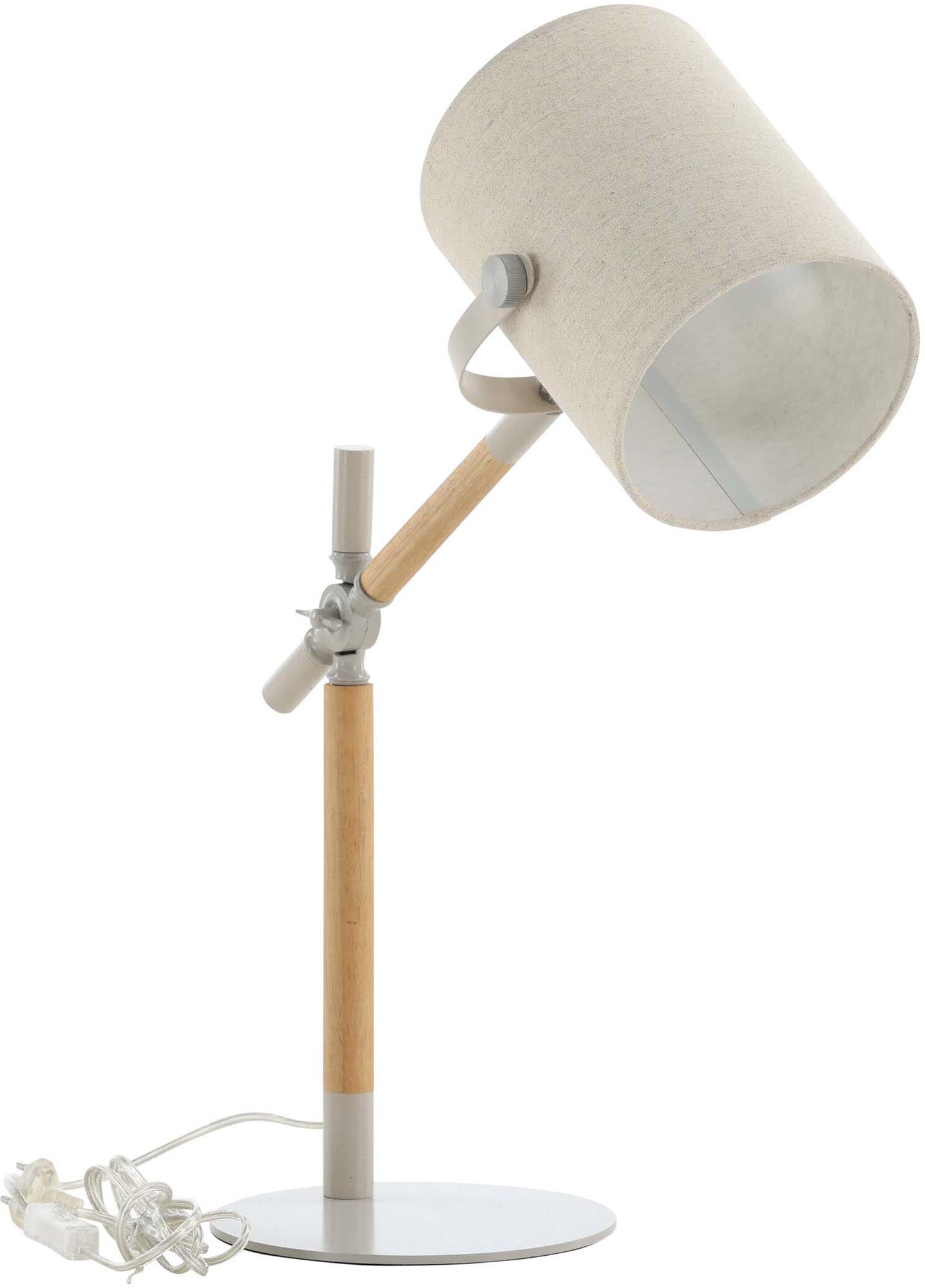 Elegante Tischleuchte Dennis von Venture Home: Hochwertiger Leinenlampenschirm, natürliche Baumdetails und vielseitige Einsatzmöglichkeiten für jeden Raum.