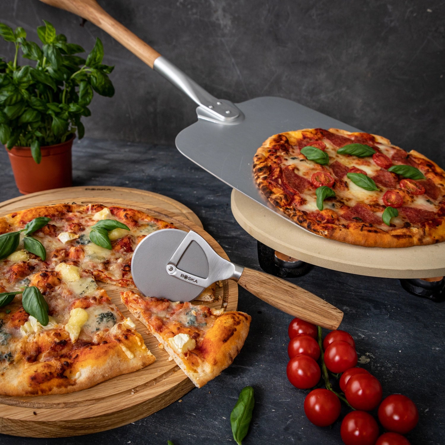 Pizza peel aluminum oak wood