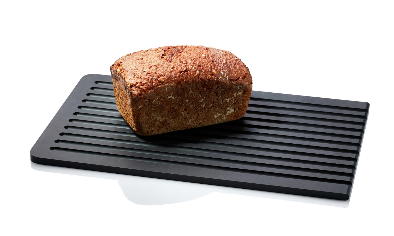 Elegantes Brotschneidebrett aus Duracore in Schwarz, 38.5x23.5 cm, ideal für sauberes Schneiden und Krümelauffang dank praktischer Saftrille.