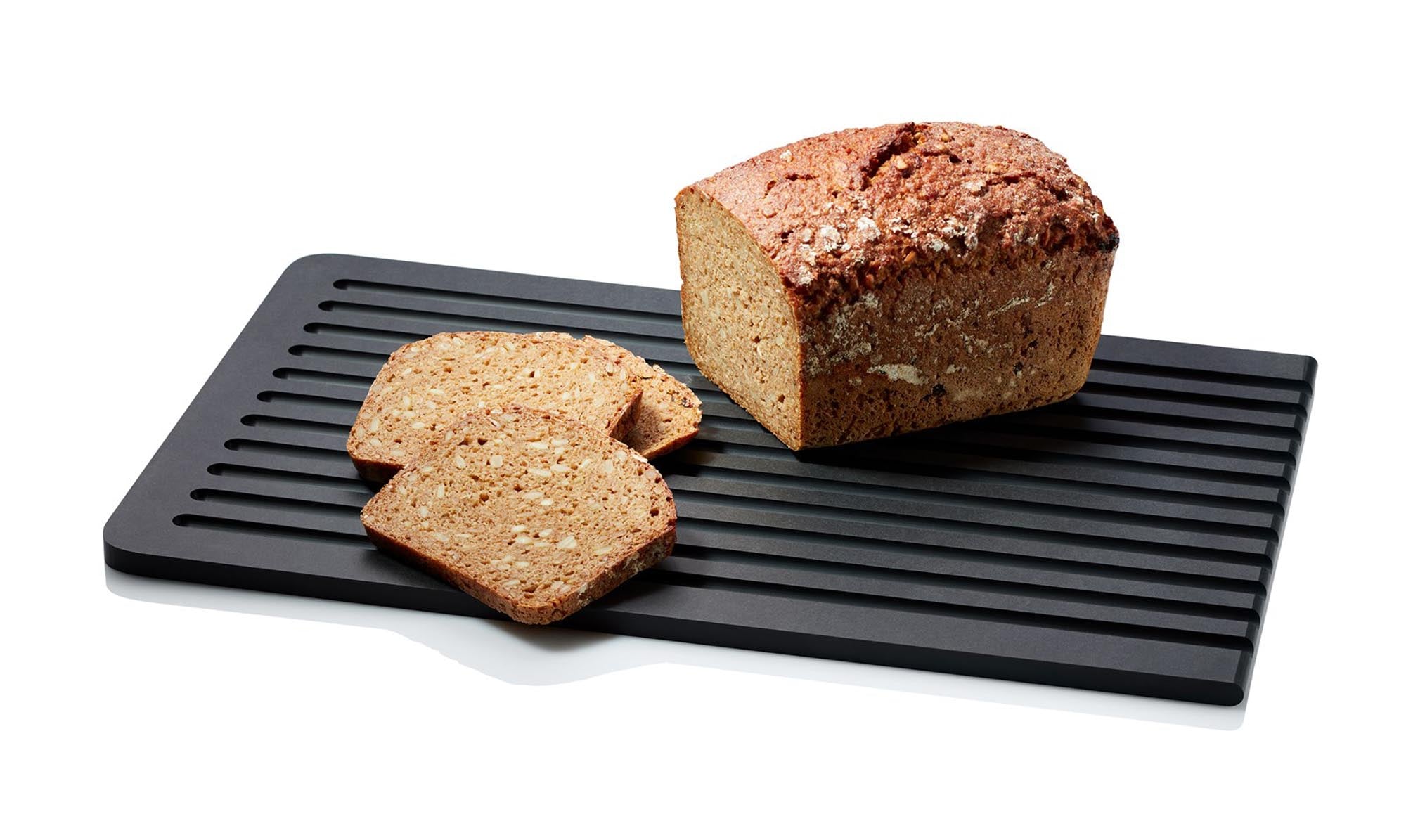 Hochwertiges Duracore Brotschneidebrett in elegantem Schwarz, 38,5 x 23,5 cm. Ideal für hygienisches Schneiden mit praktischer Saftrille.