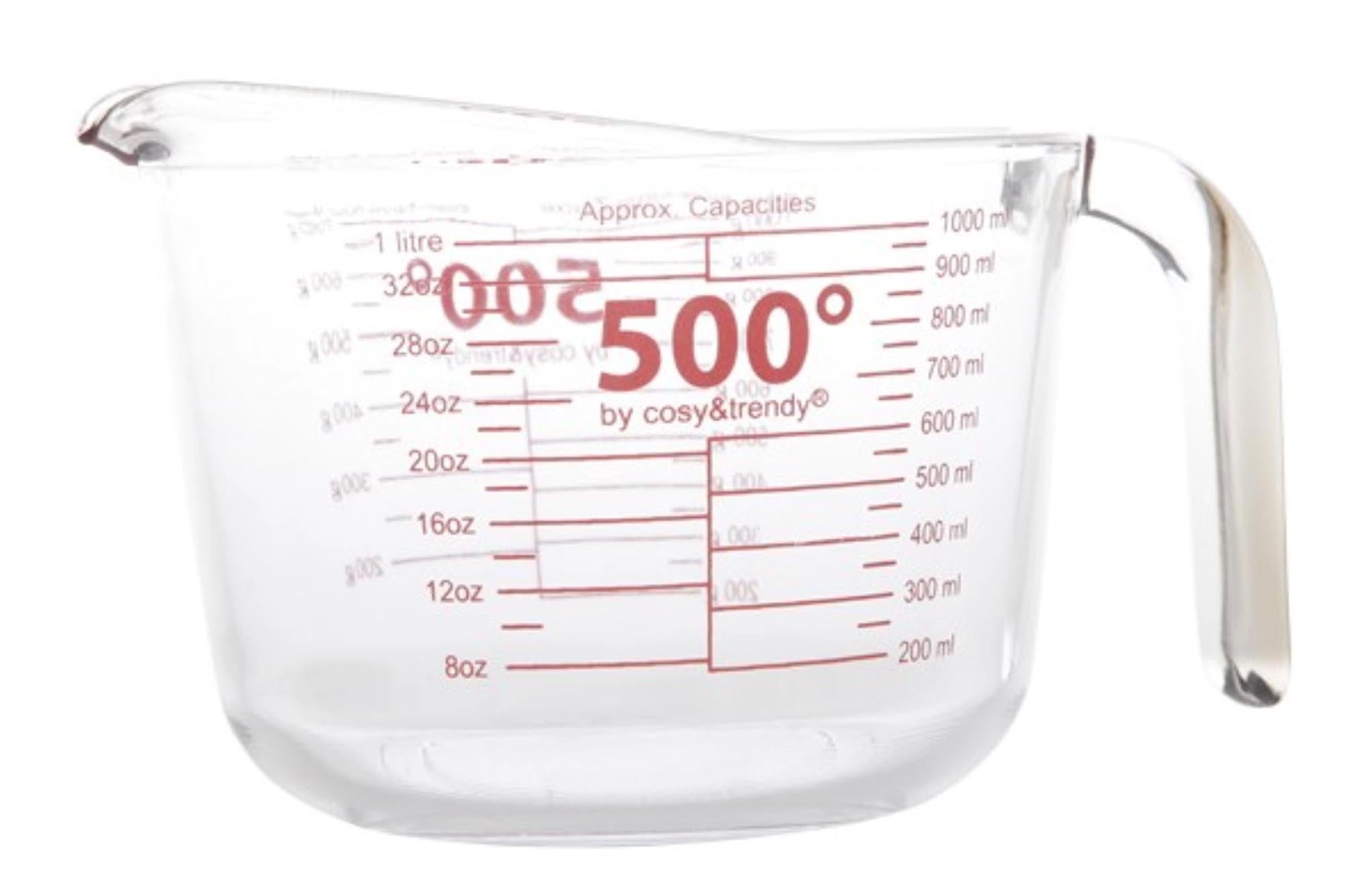 Entdecken Sie den 500° Messbecher von Cosy & Trendy: 1l, aus robustem Borosilikatglas, präzise Ablesung, ideal für Ihre Küche.