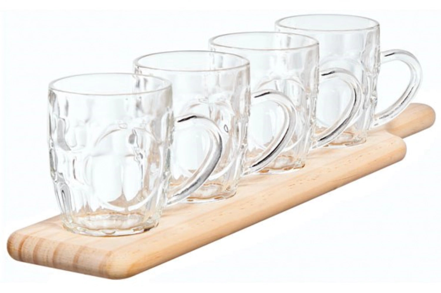 4 beer glasses with wooden board, 48x10 cm, 2.85 dl