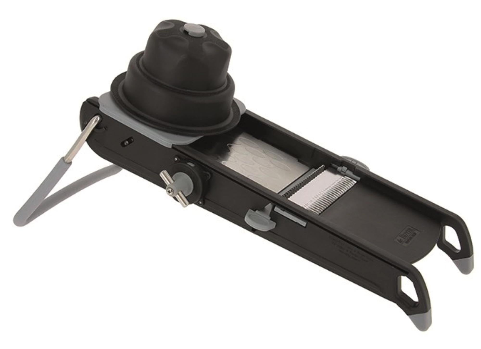 Mandoline Swing Plus schwarz: Ergonomisch, vielseitig, sicher. Edelstahl & Kunststoff. Präzises Schneiden, spülmaschinenfest.