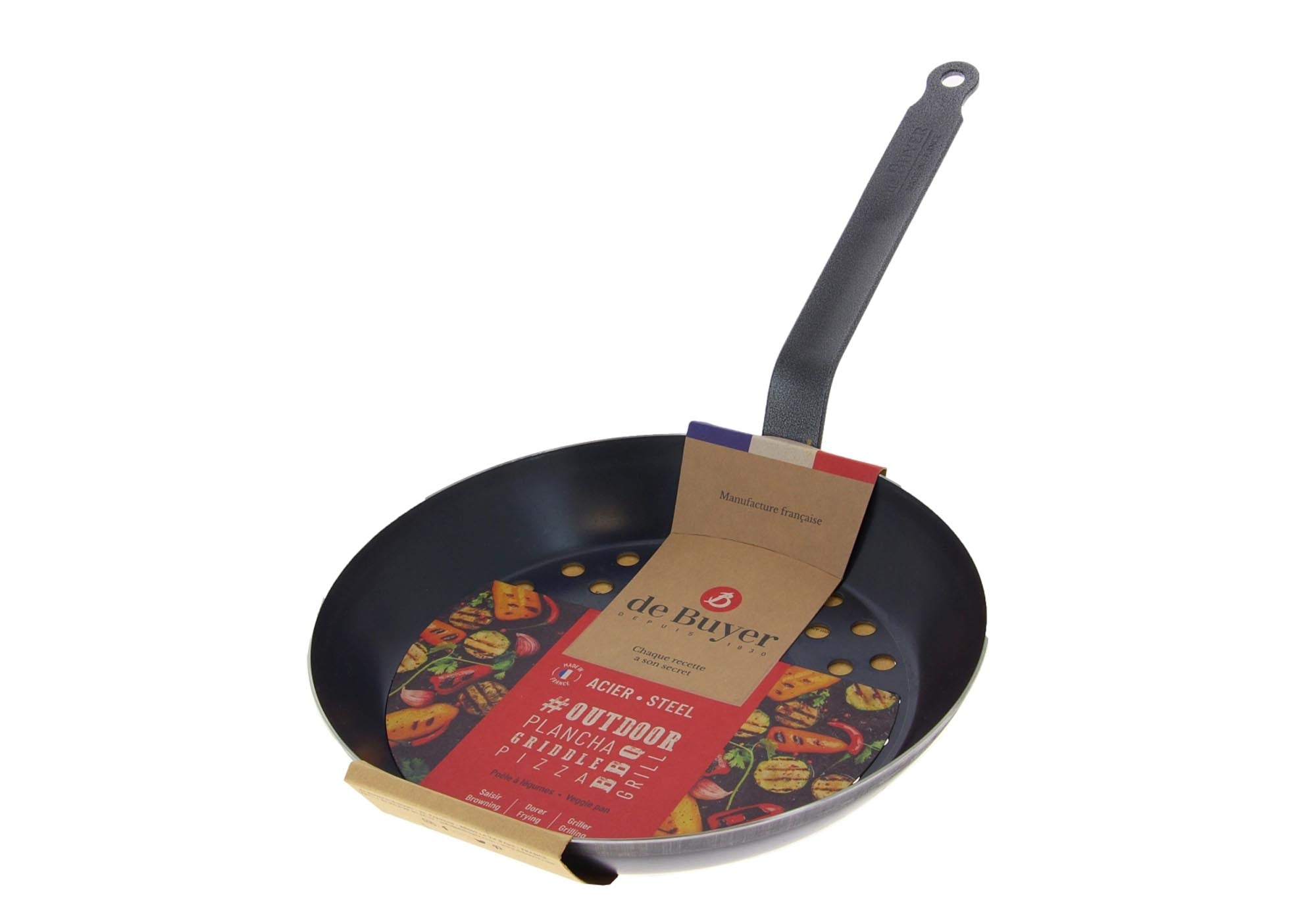 Robuste Marronipfanne Ø 28cm von de Buyer für Outdoor-Küche. Ideal für Grillabende, Lagerfeuer und köstliche Gerichte im Freien.