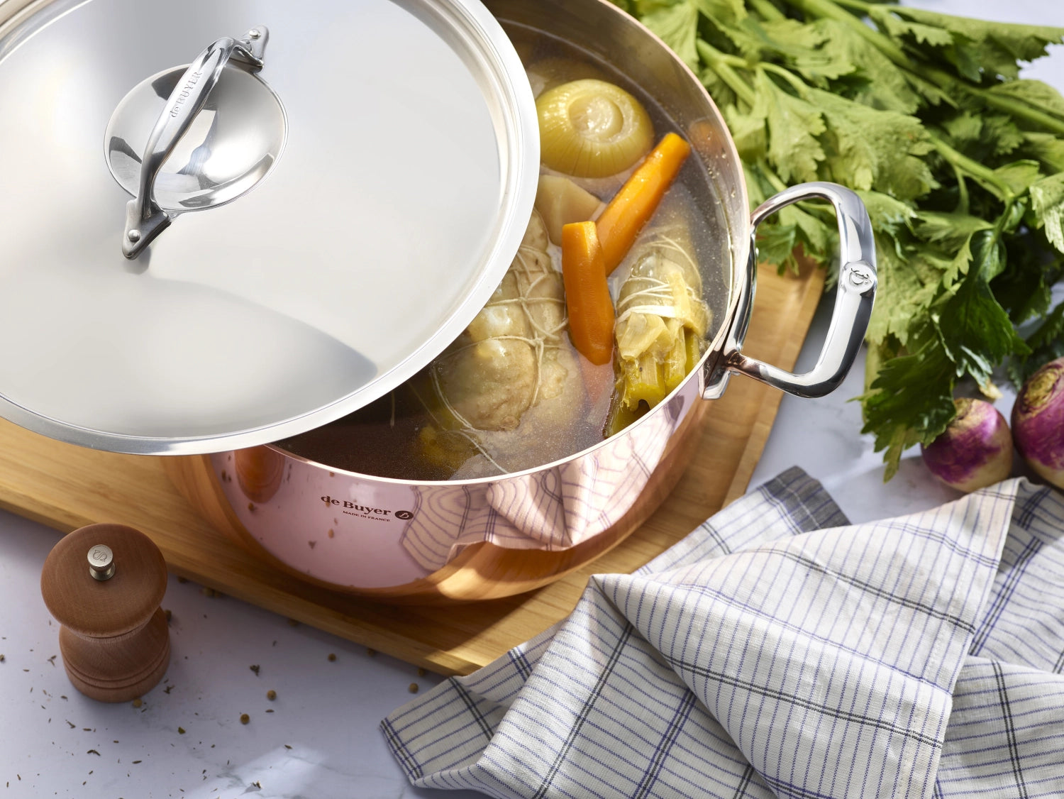 PRIMA MATERA high cooking pot, copper, stainless steel. Ø24cm, lid, indu.