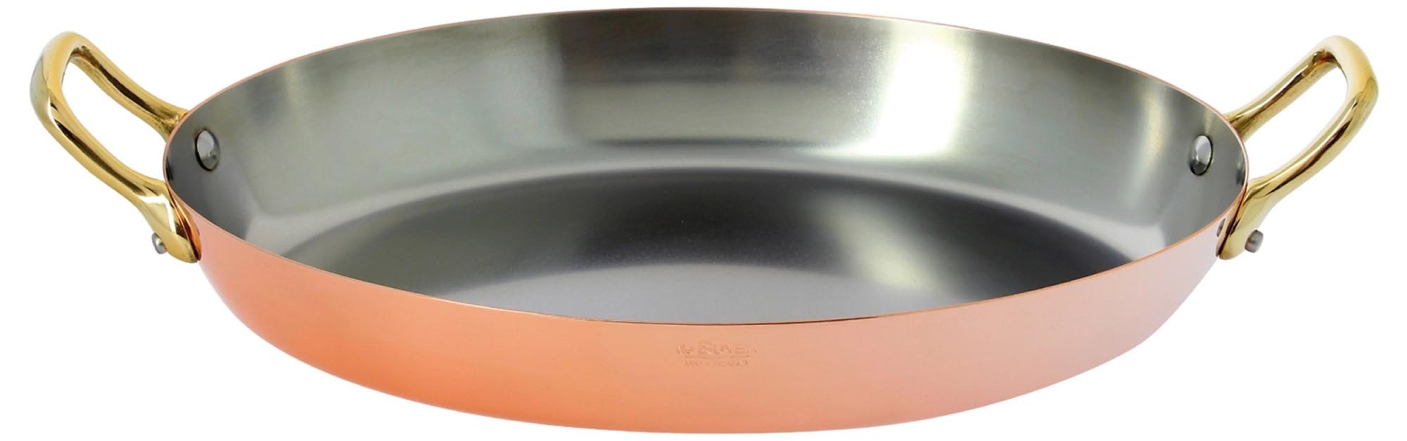 Entdecken Sie die INOCUIVRE Bratpfanne von de Buyer: oval, 32cm, aus Kupfer und Edelstahl. Exzellente Wärmeleitfähigkeit, elegantes Design, ideal für Fisch, Fleisch und Gemüse.