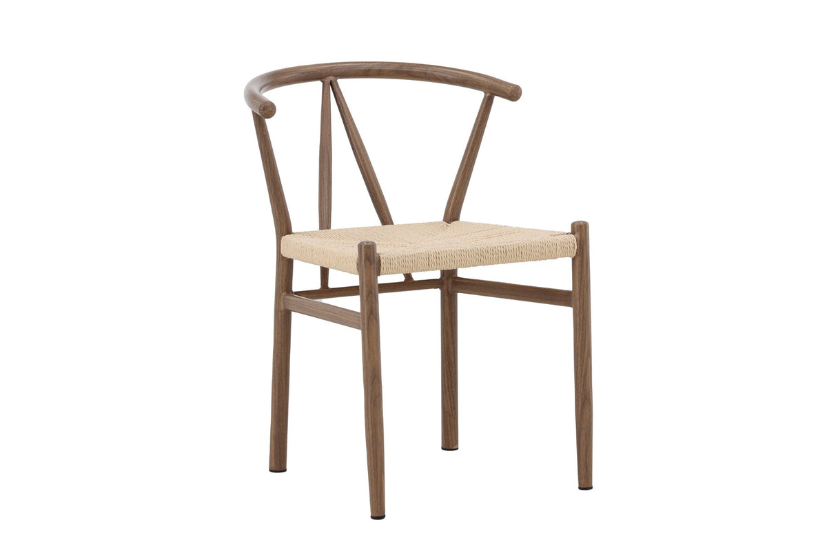Esszimmerstuhl Alfons von Venture Home in Beige und Braun, Sitzfläche aus Rattan, Beine aus Stahl, schlichte skandinavische Form