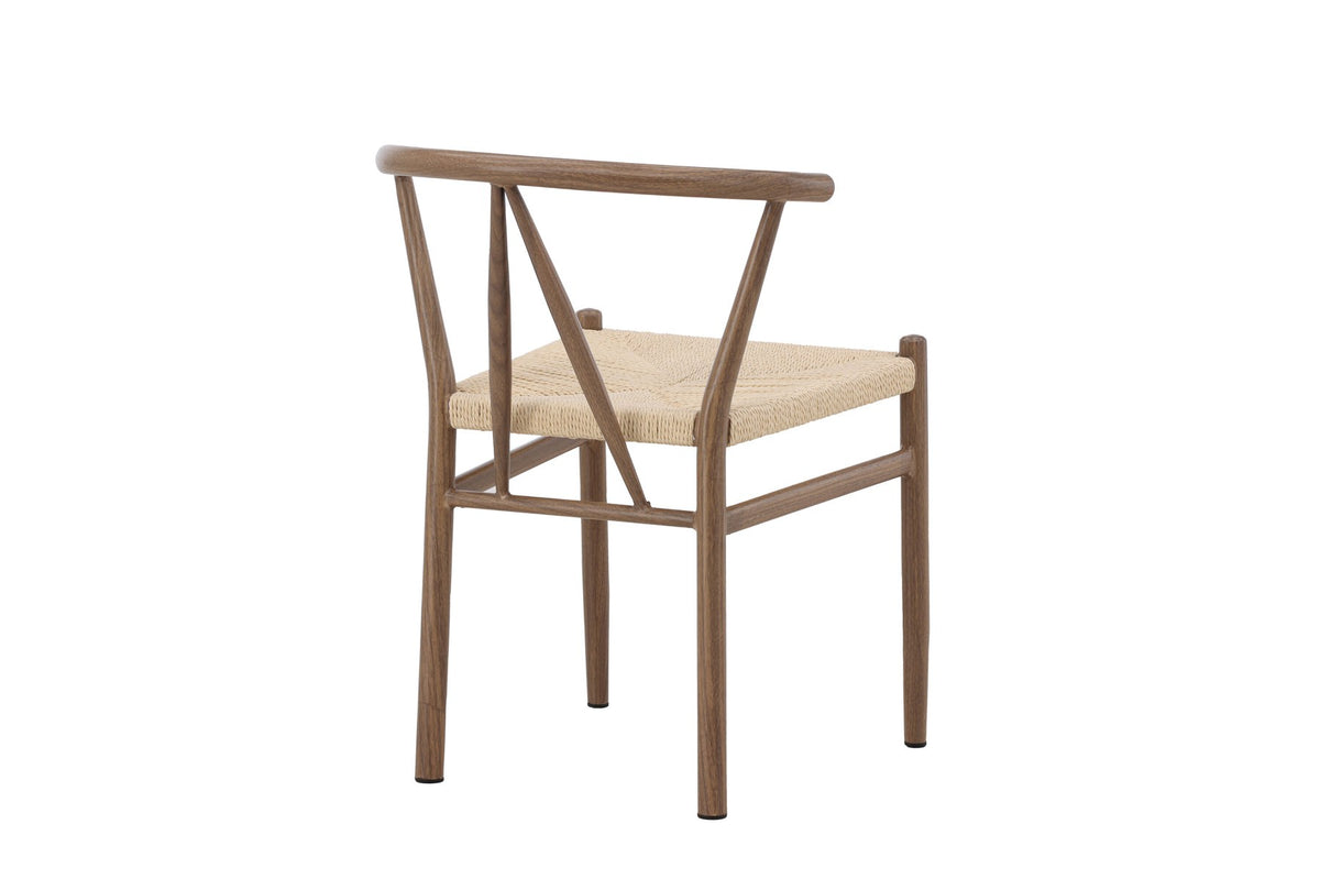 Esszimmerstuhl Alfons von Venture Home in Beige und Braun, Sitzfläche aus Rattan, Beine aus Stahl, schlichte skandinavische Form