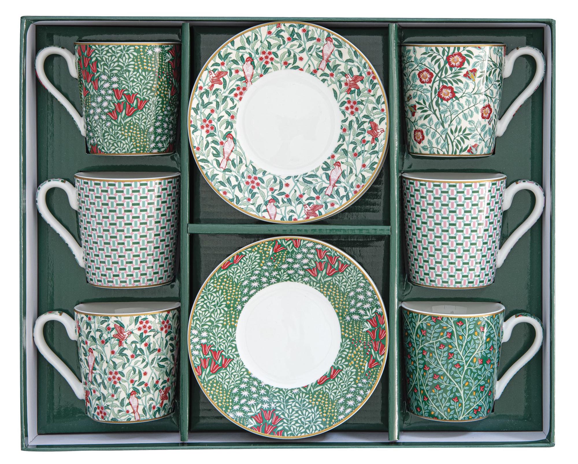 Coffee Mania 6er Espr.-Cup m. Unter. Fantasie florale 100 ml