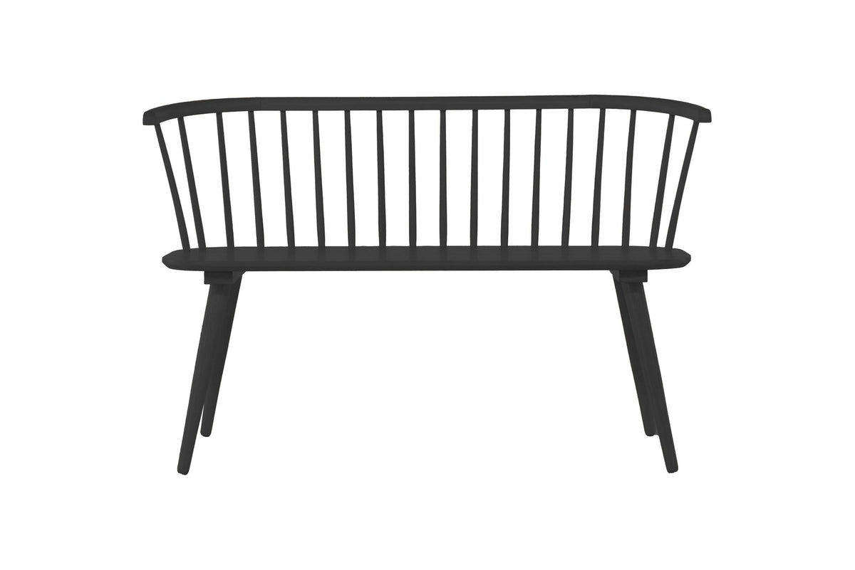 Schwarze Sitzbank Bobby aus Gummiholz von Venture Home mit geraden Linien, Masse 120 x 49 x 77 cm, Frontalansicht auf hellem Untergrund.