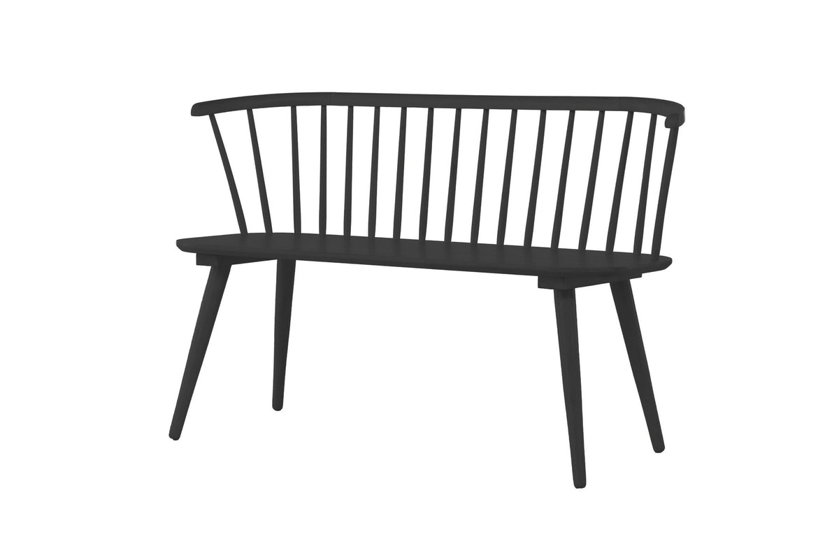 Schwarze Sitzbank Bobby aus Gummiholz von Venture Home mit geraden Linien, Masse 120 x 49 x 77 cm, Frontalansicht auf hellem Untergrund.