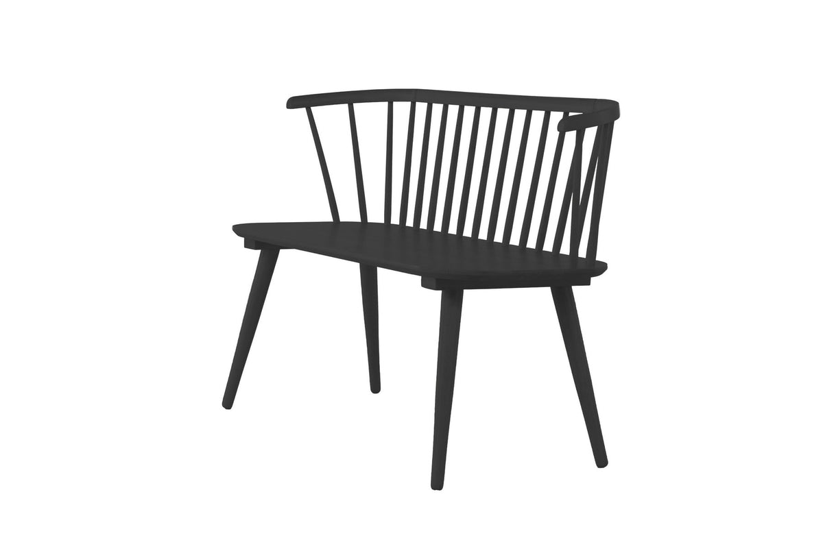 Schwarze Sitzbank Bobby aus Gummiholz von Venture Home mit geraden Linien, Masse 120 x 49 x 77 cm, Frontalansicht auf hellem Untergrund.