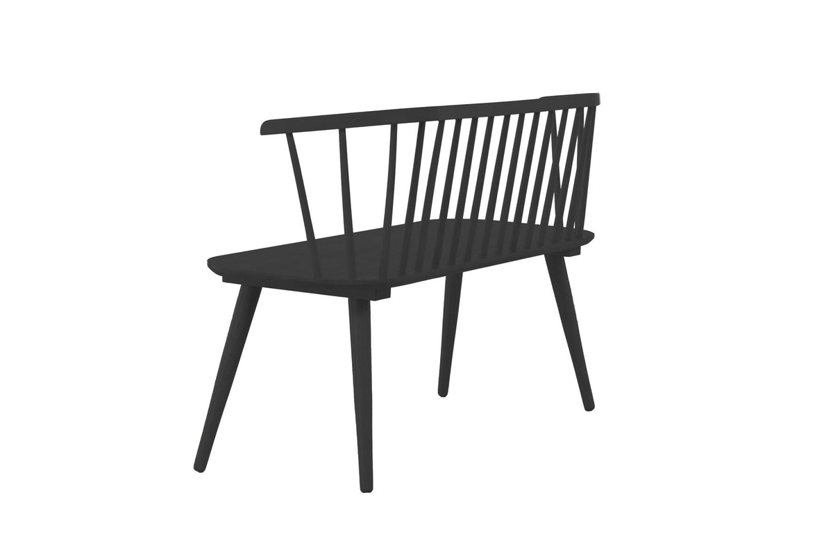 Schwarze Sitzbank Bobby aus Gummiholz von Venture Home mit geraden Linien, Masse 120 x 49 x 77 cm, Frontalansicht auf hellem Untergrund.